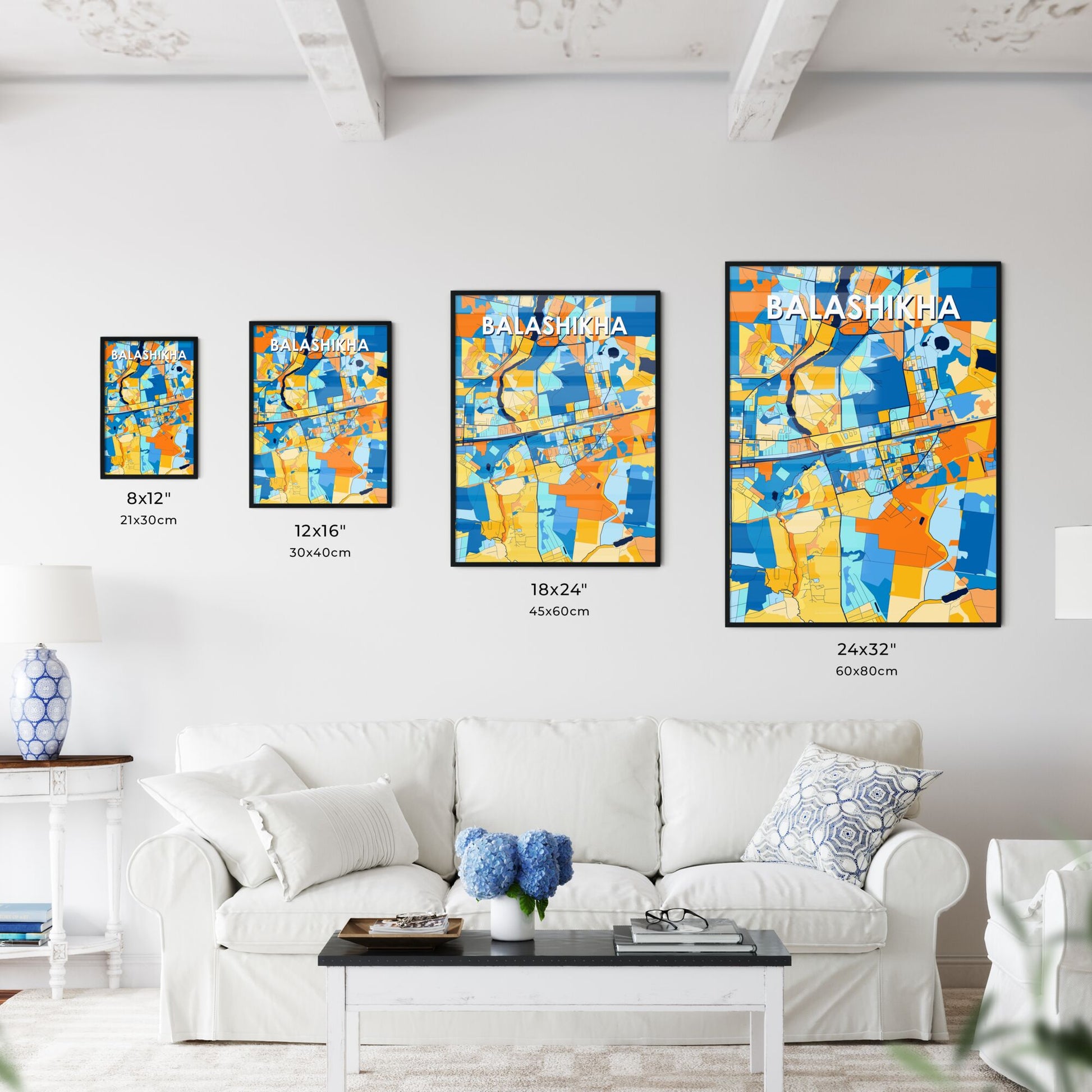 BALASHIKHA RUSSIA Vibrant Colorful Art Map Poster Blue Orange