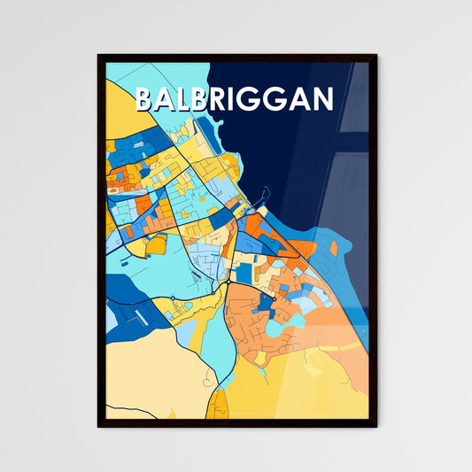 BALBRIGGAN IRELAND Vibrant Colorful Art Map Poster Blue Orange