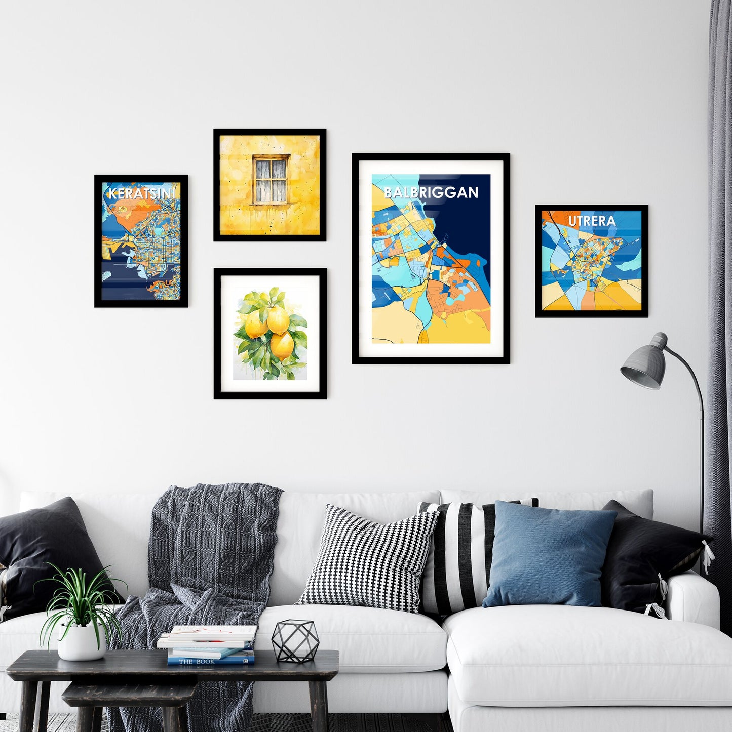 BALBRIGGAN IRELAND Vibrant Colorful Art Map Poster Blue Orange