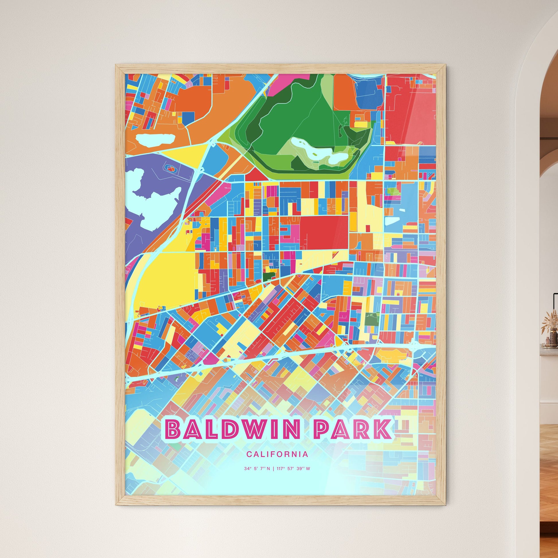 Colorful Baldwin Park California Fine Art Map Crazy Colors