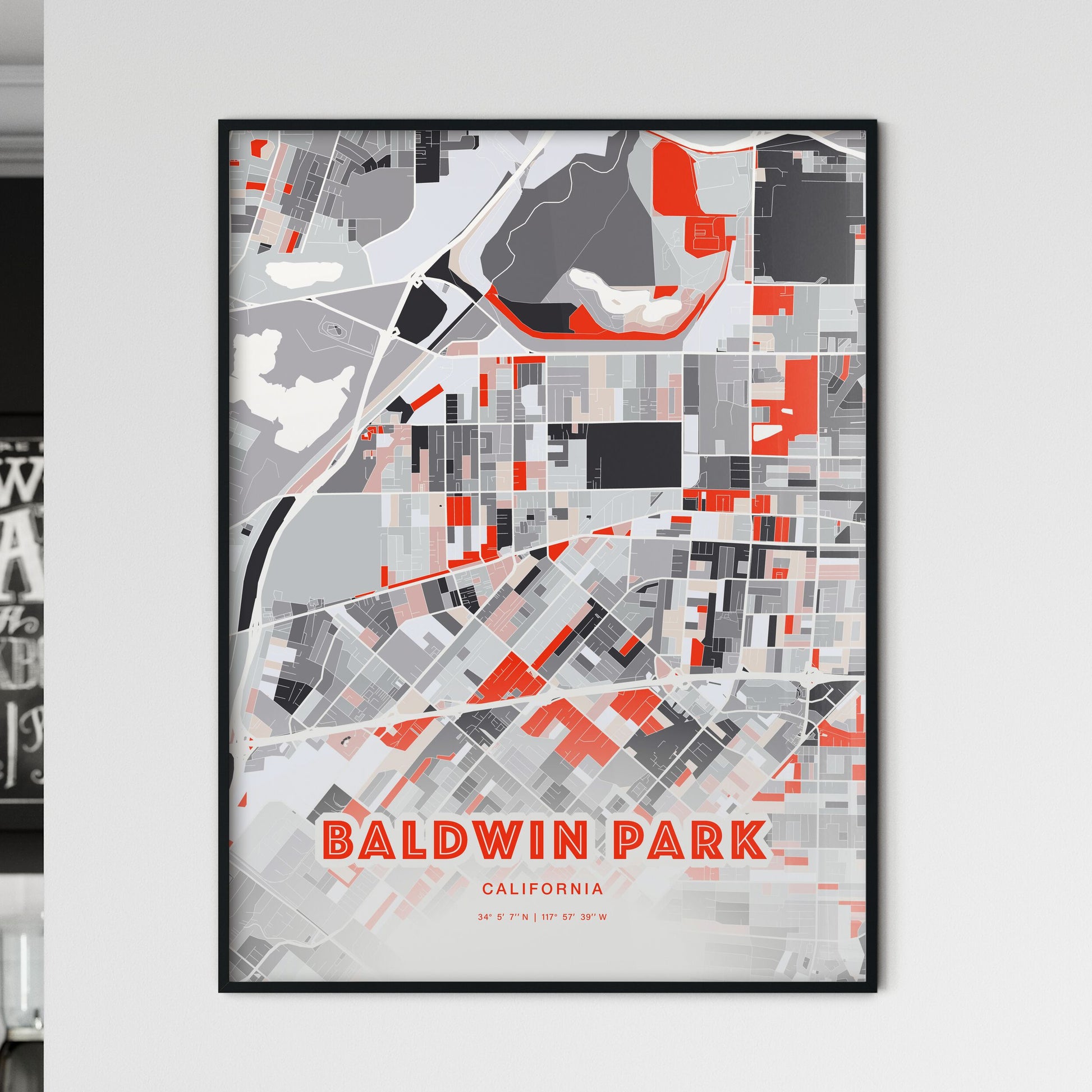 Colorful Baldwin Park California Fine Art Map Modern Expressive