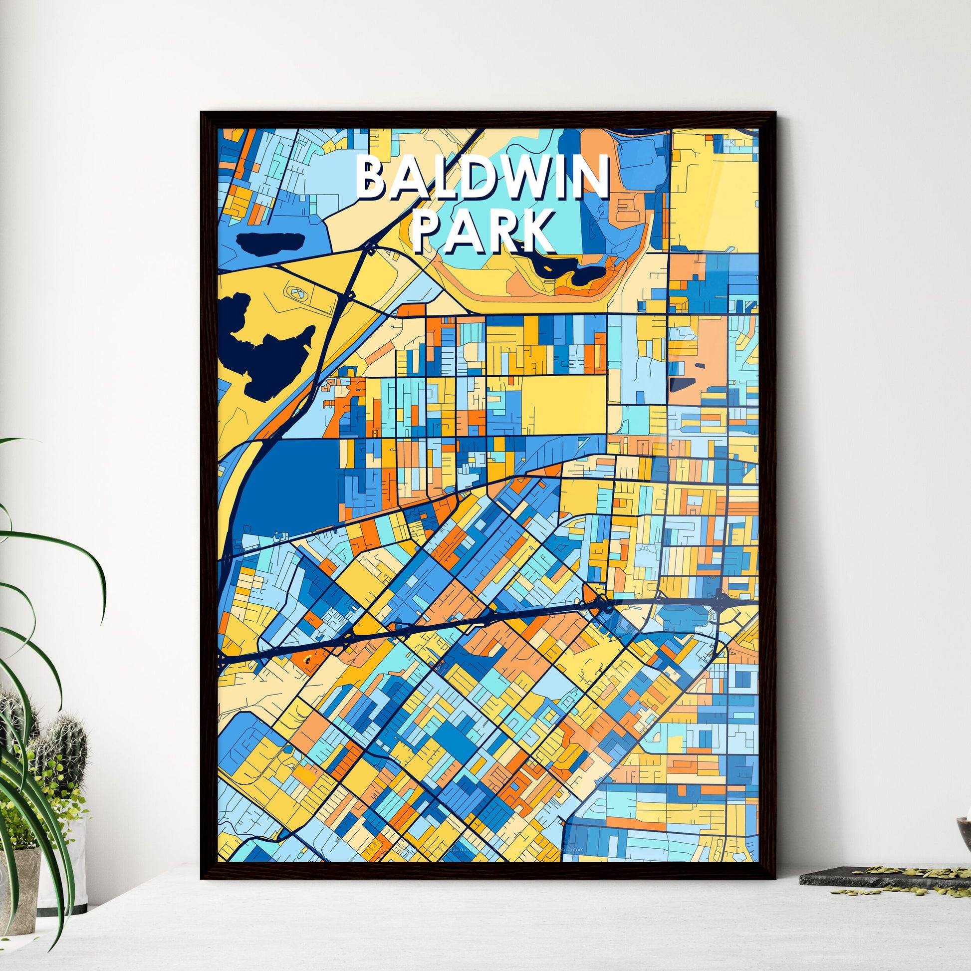 BALDWIN PARK CALIFORNIA Vibrant Colorful Art Map Poster Blue Orange