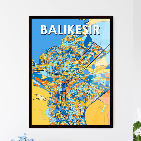 BALIKESIR TURKEY Vibrant Colorful Art Map Poster Blue Orange