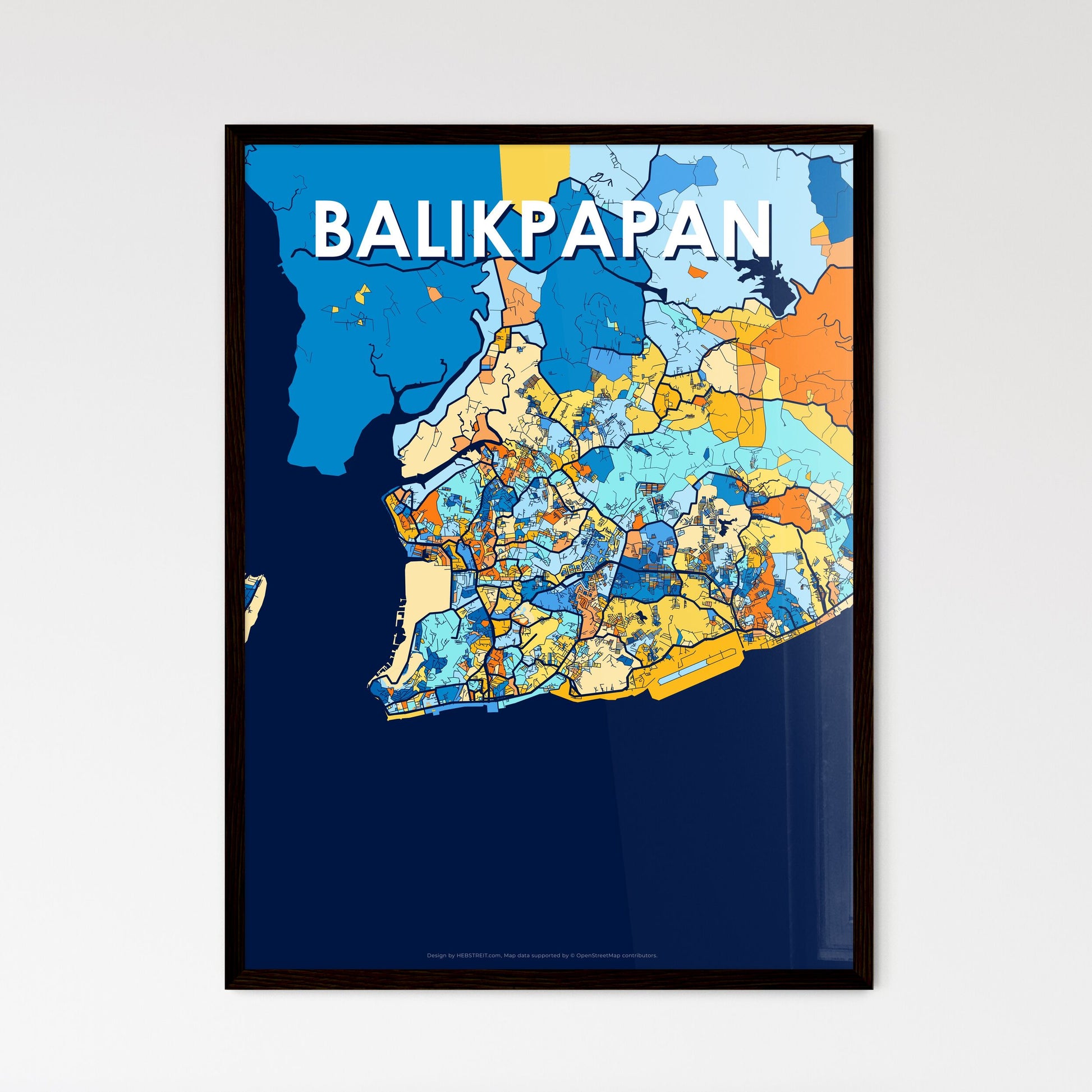 BALIKPAPAN INDONESIA Vibrant Colorful Art Map Poster Blue Orange