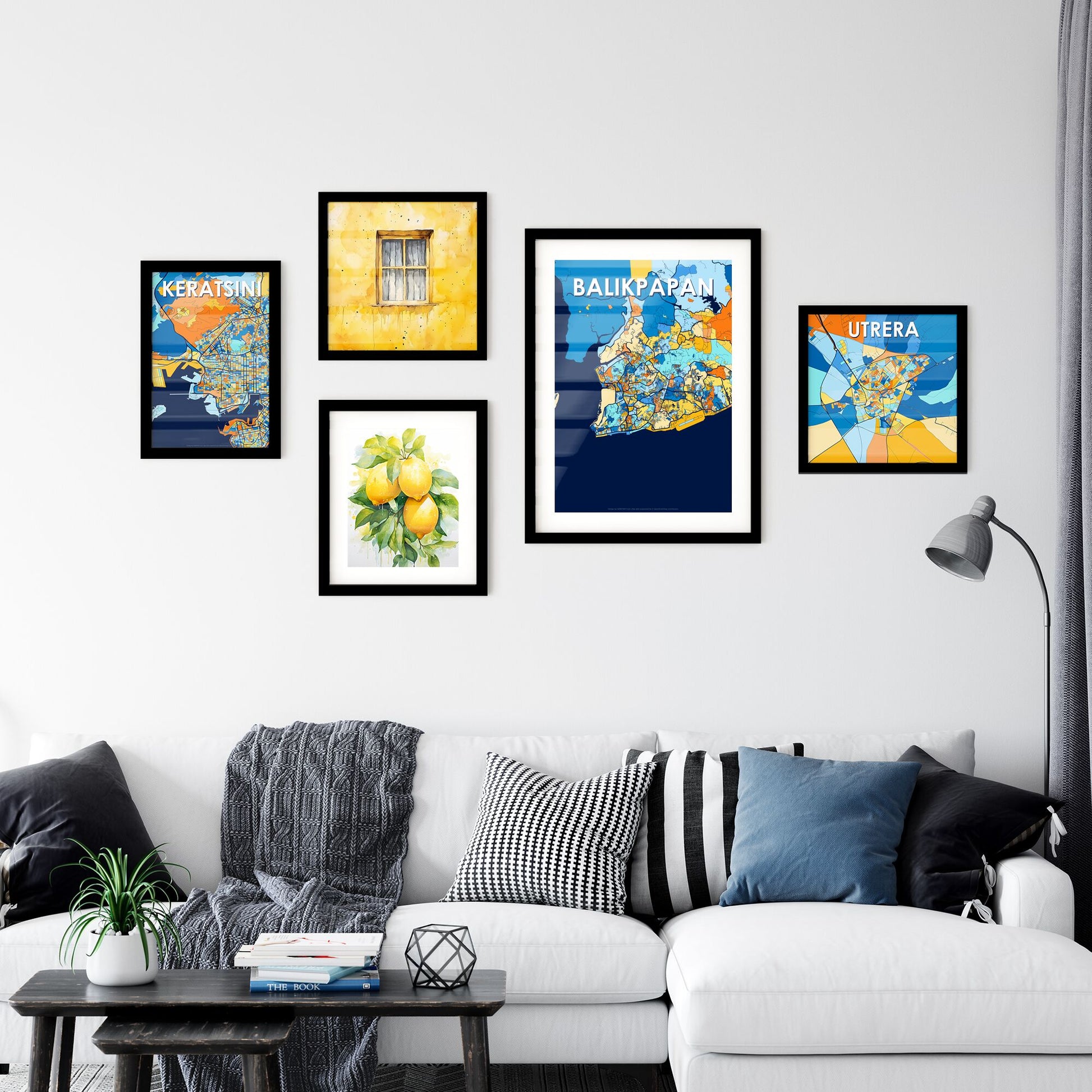 BALIKPAPAN INDONESIA Vibrant Colorful Art Map Poster Blue Orange