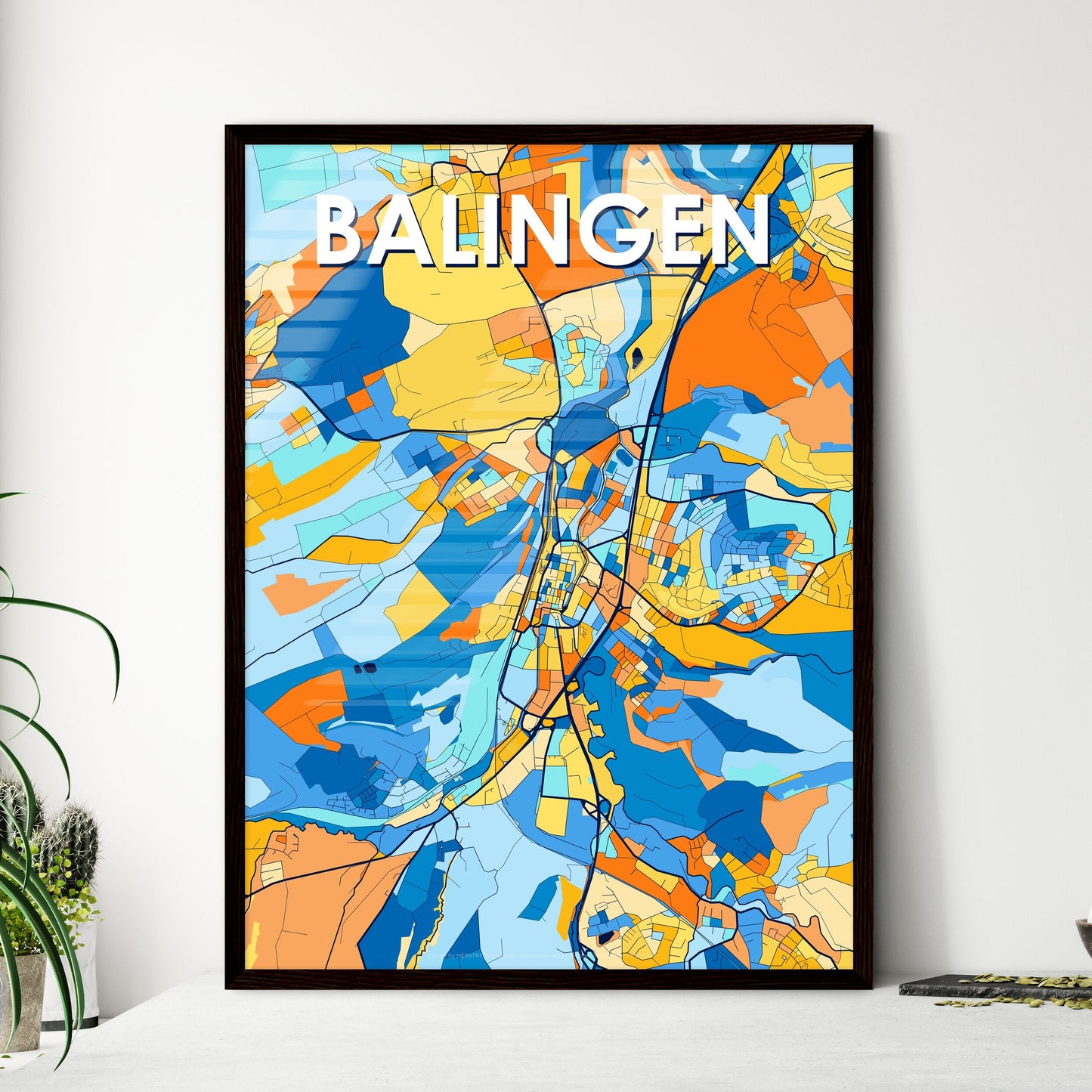 BALINGEN GERMANY Vibrant Colorful Art Map Poster Blue Orange