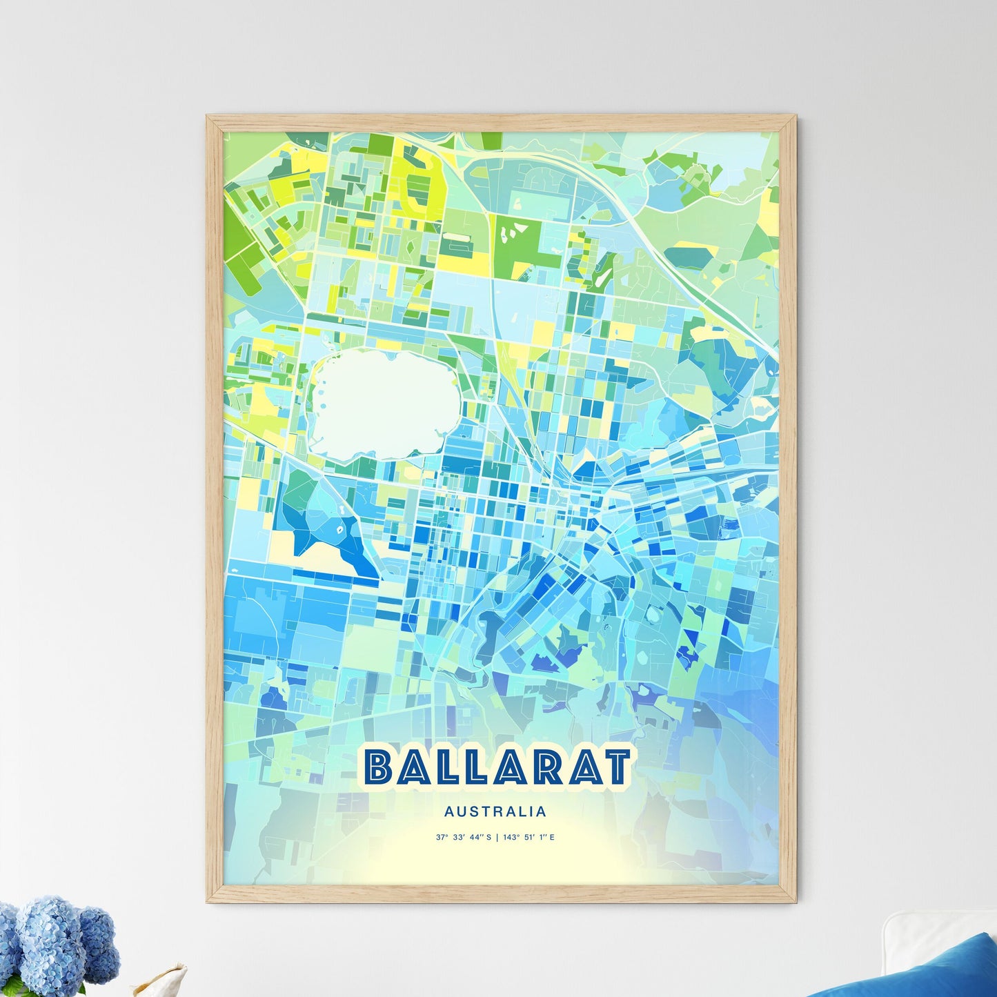 Colorful Ballarat Australia Fine Art Map Cool Blue