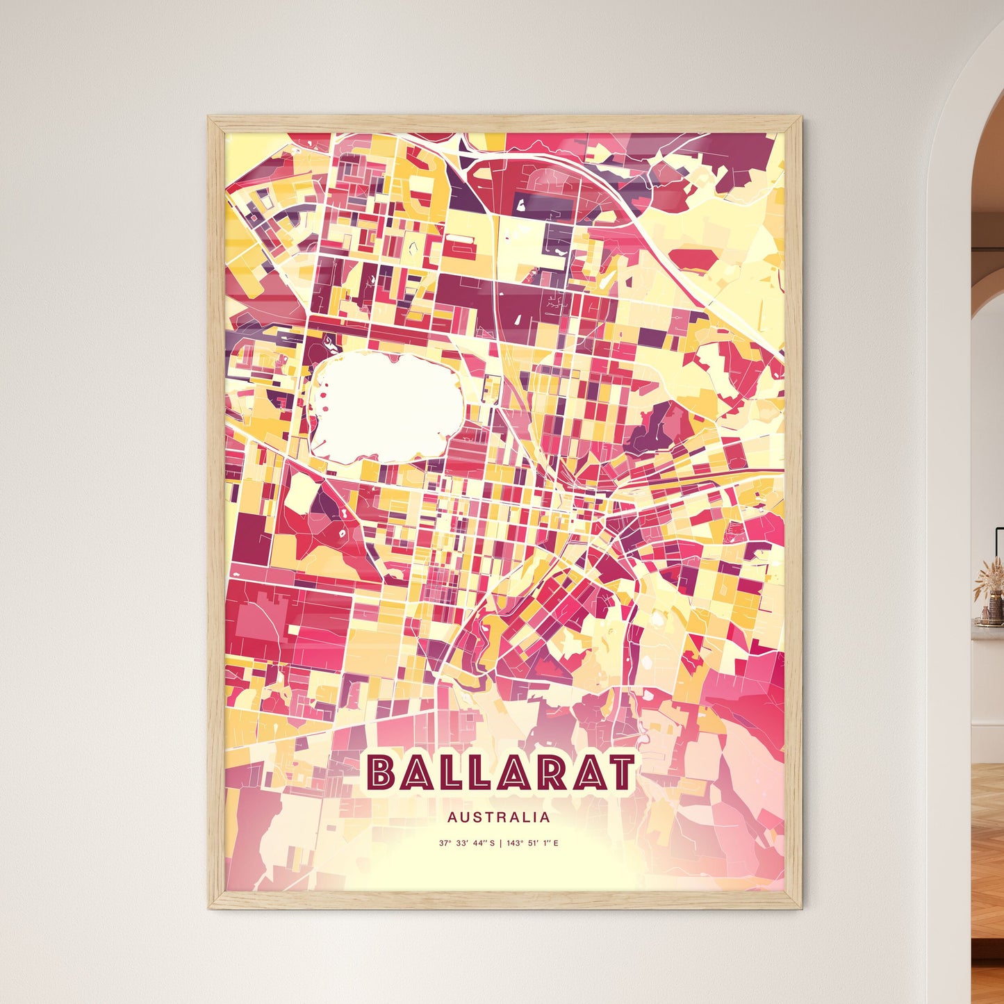 Colorful Ballarat Australia Fine Art Map Hot Red