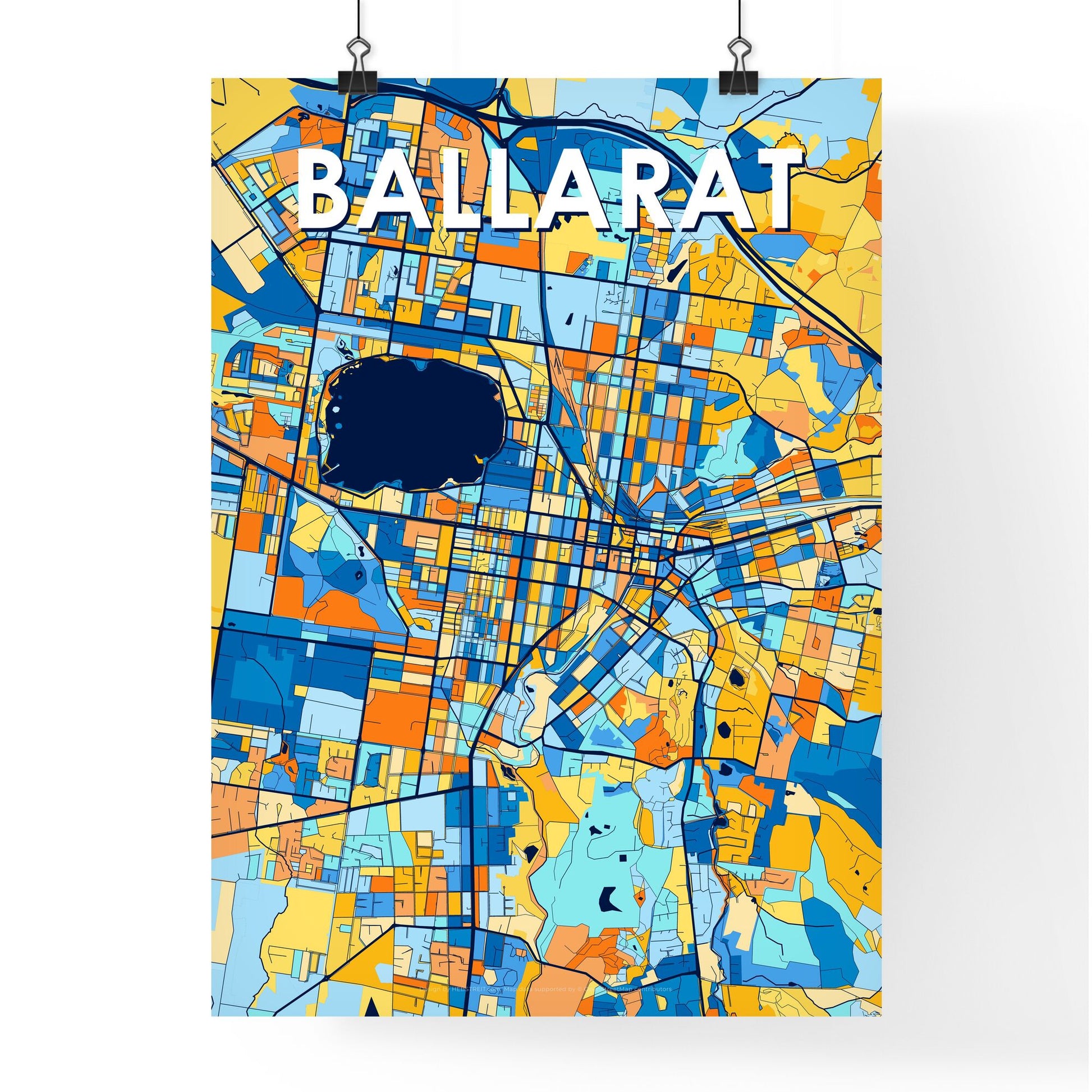 BALLARAT AUSTRALIA Vibrant Colorful Art Map Poster Blue Orange