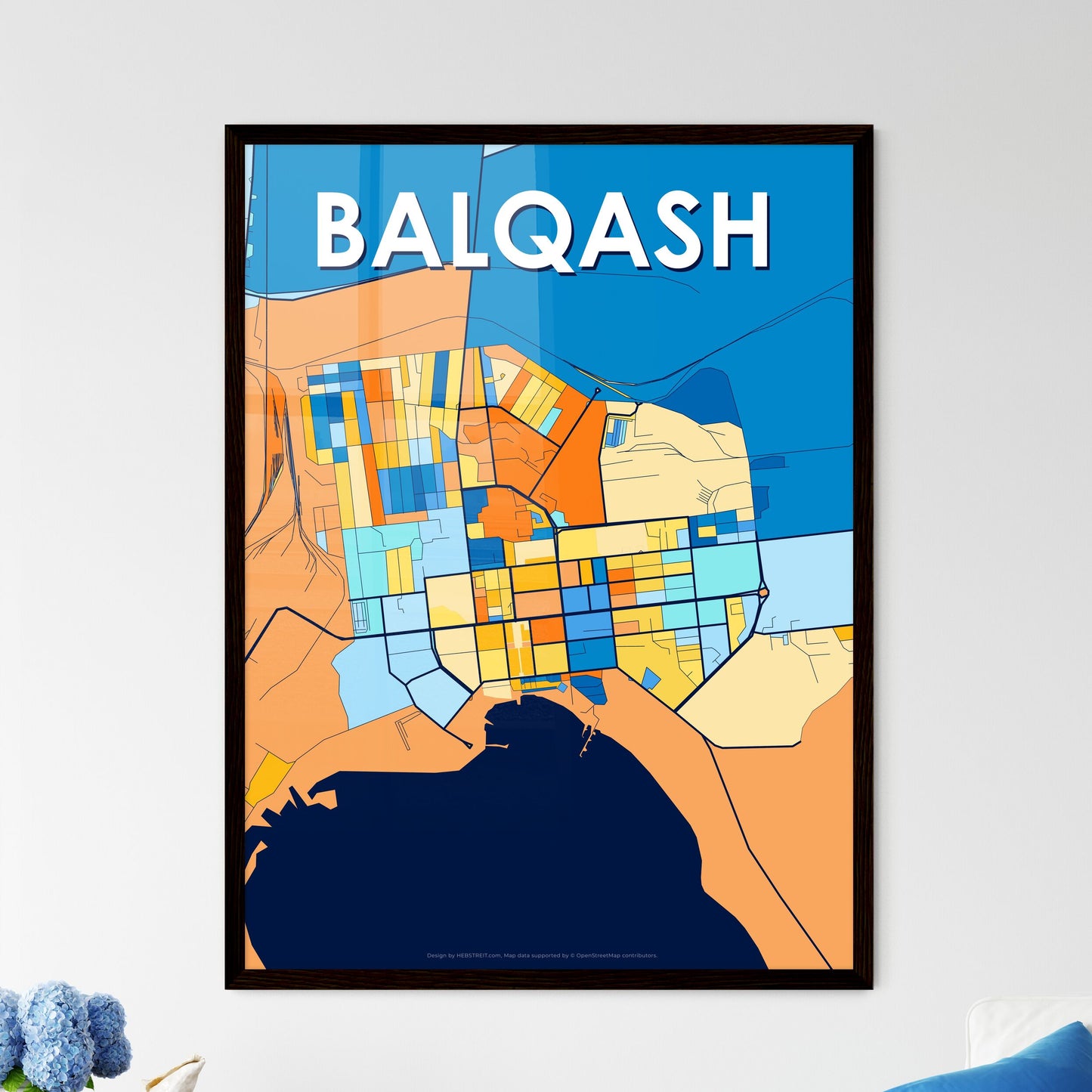 BALQASH KAZAKHSTAN Vibrant Colorful Art Map Poster Blue Orange