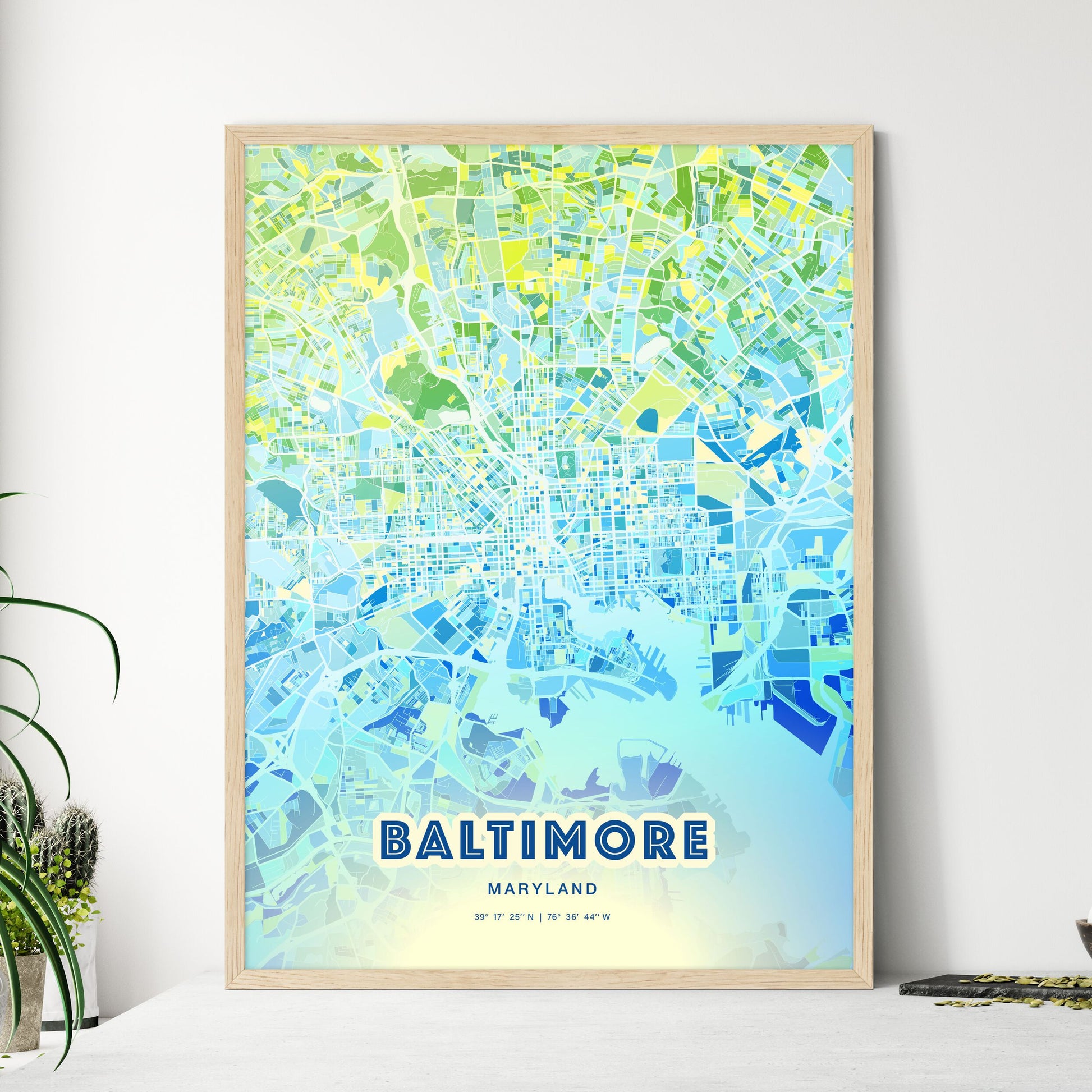 Colorful Baltimore Maryland Fine Art Map Cool Blue