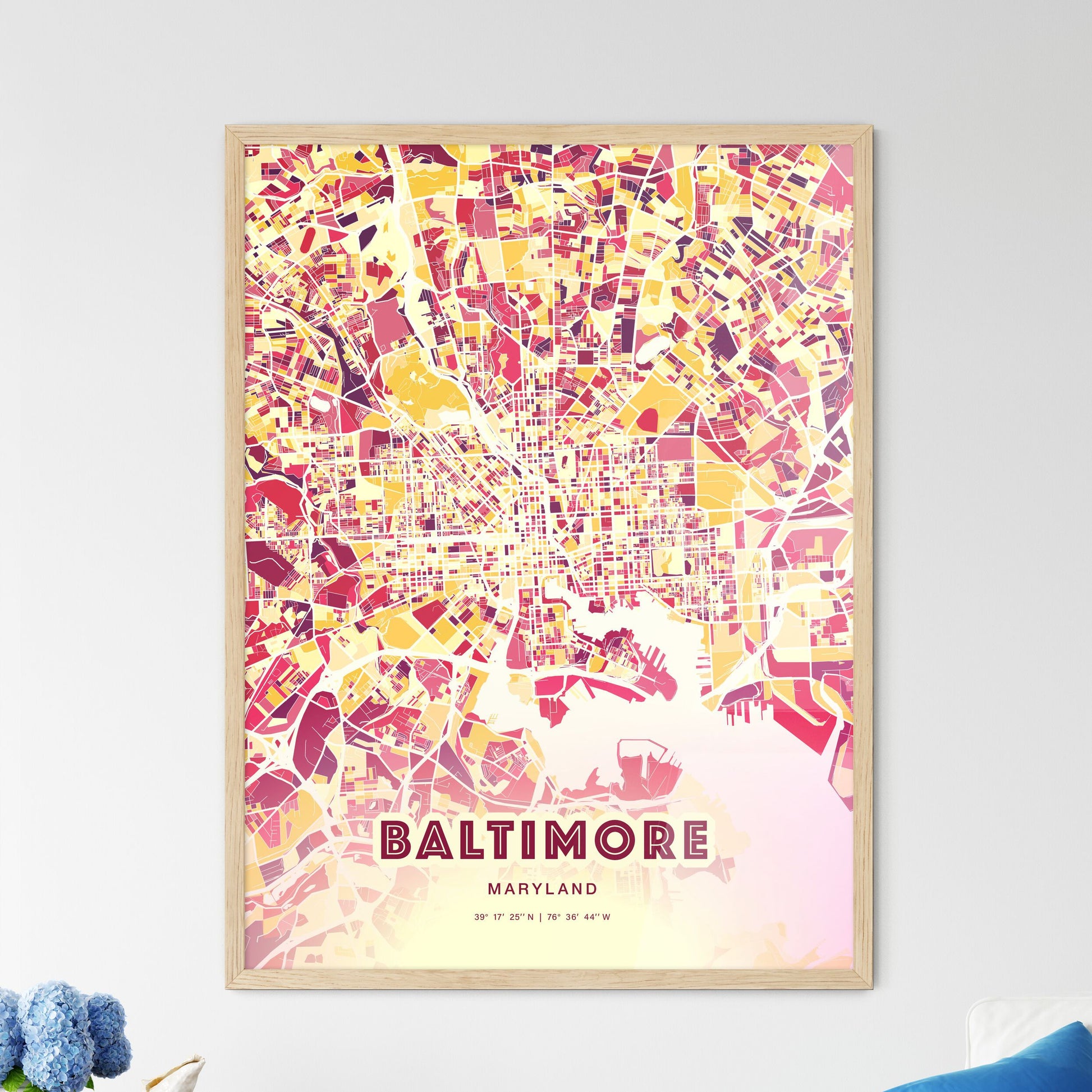 Colorful Baltimore Maryland Fine Art Map Hot Red