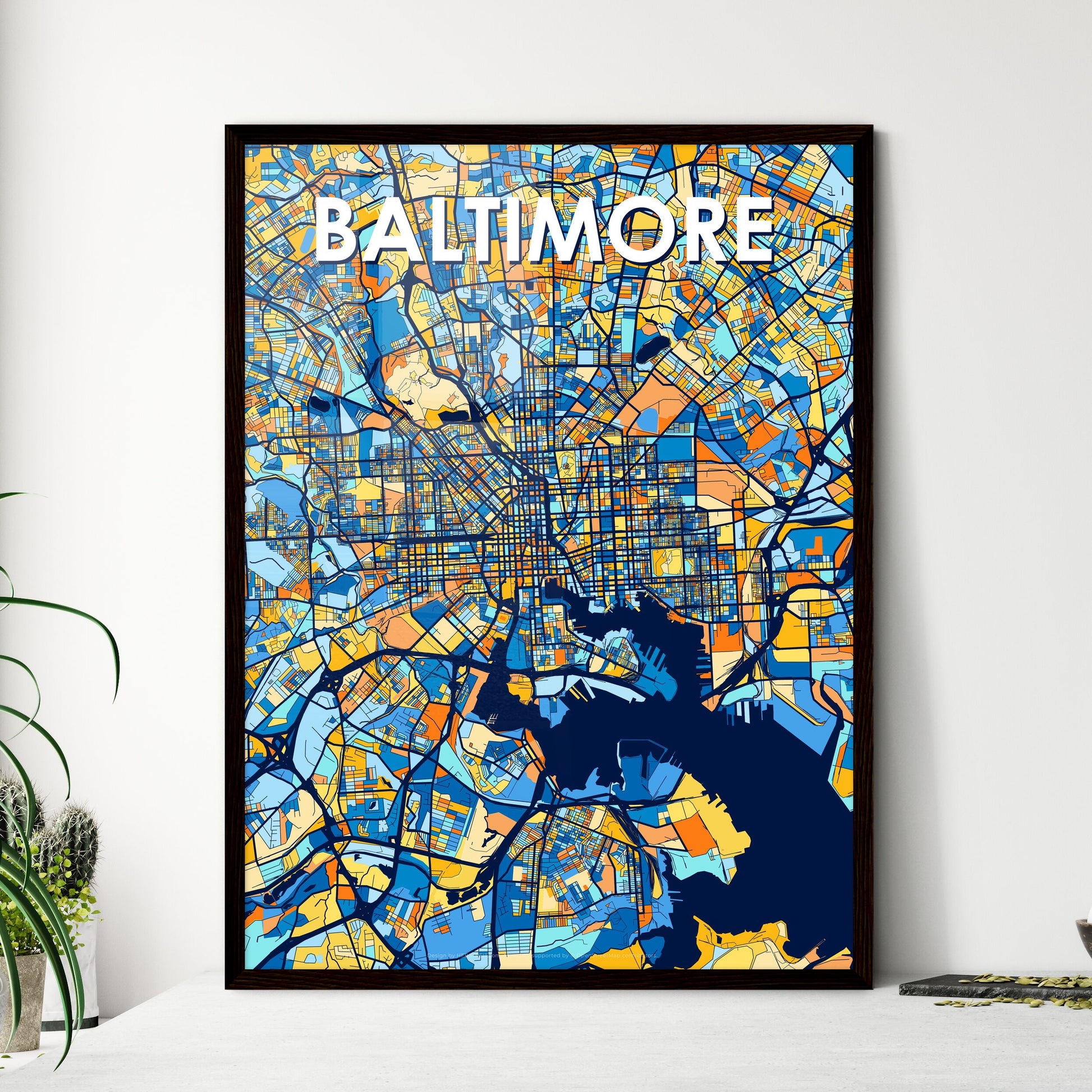 BALTIMORE MARYLAND Vibrant Colorful Art Map Poster Blue Orange