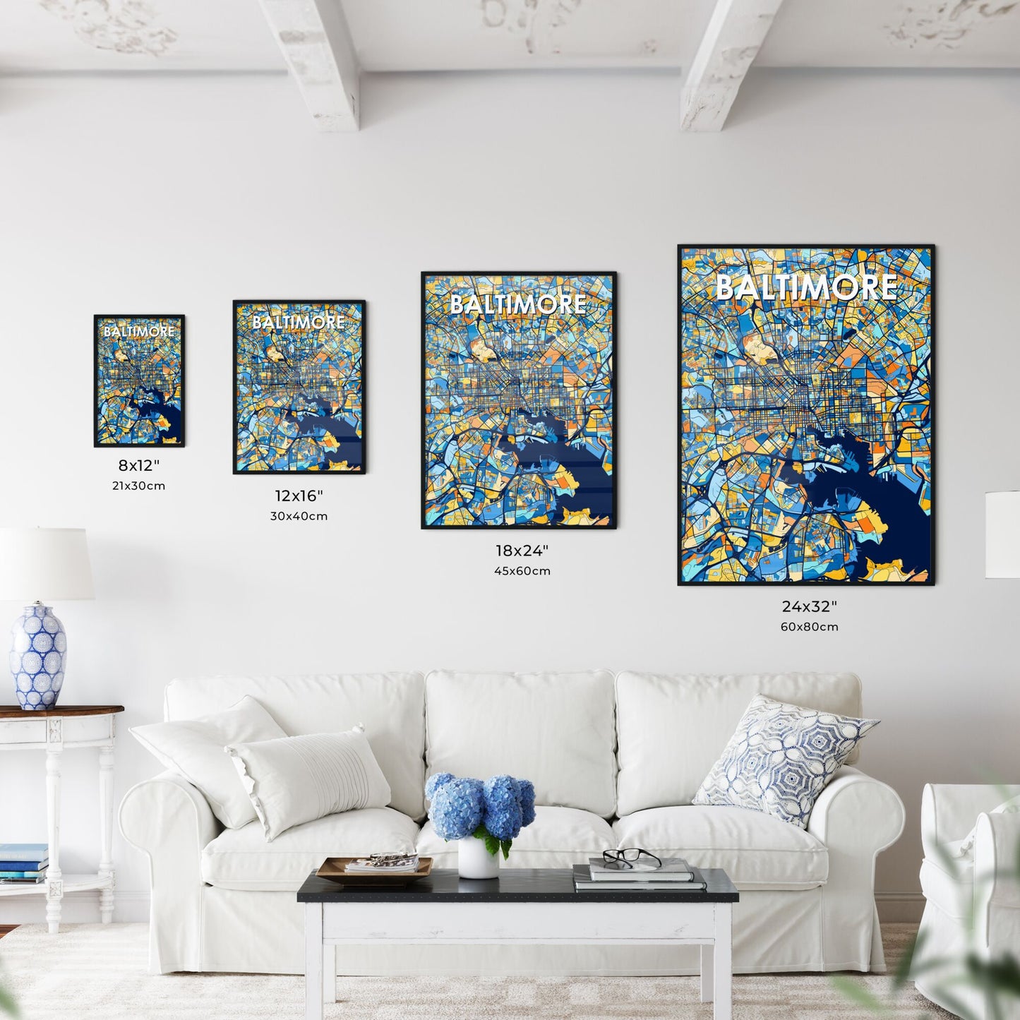 BALTIMORE MARYLAND Vibrant Colorful Art Map Poster Blue Orange