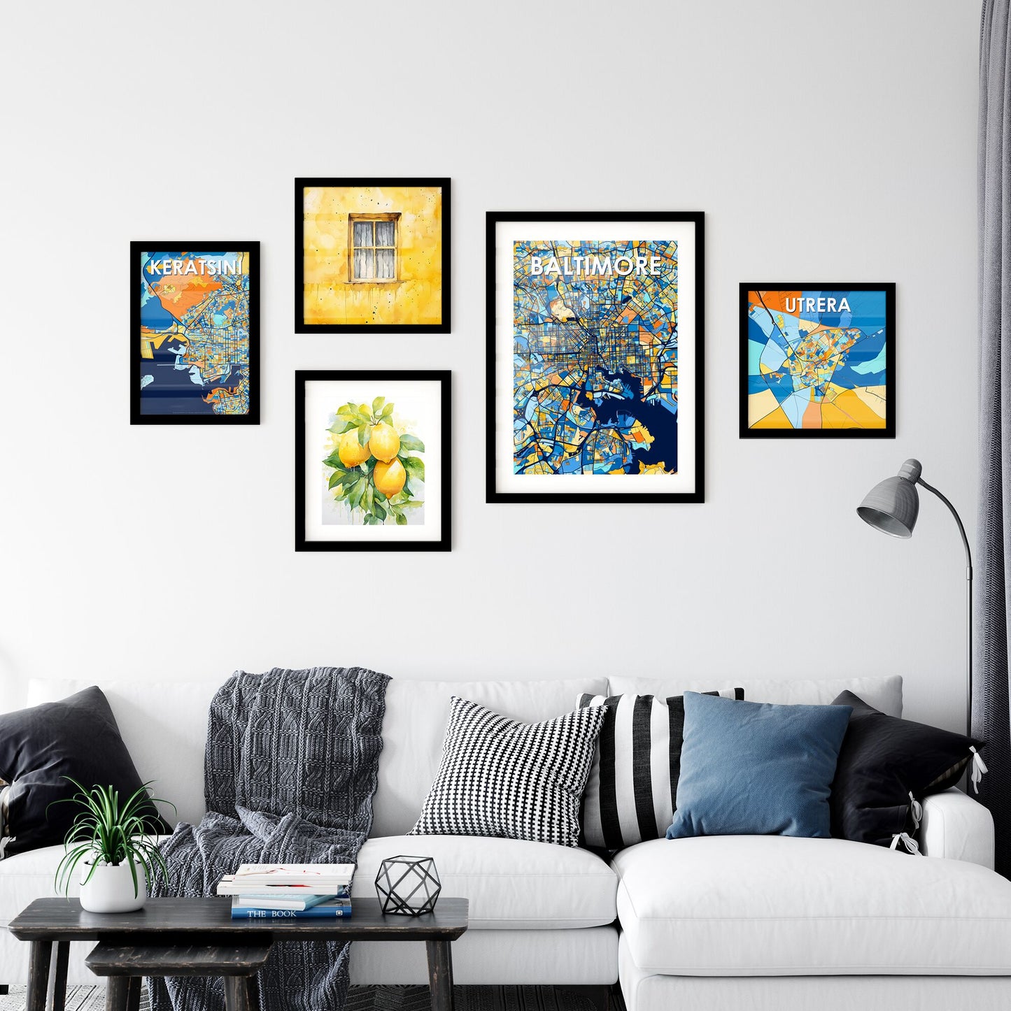 BALTIMORE MARYLAND Vibrant Colorful Art Map Poster Blue Orange