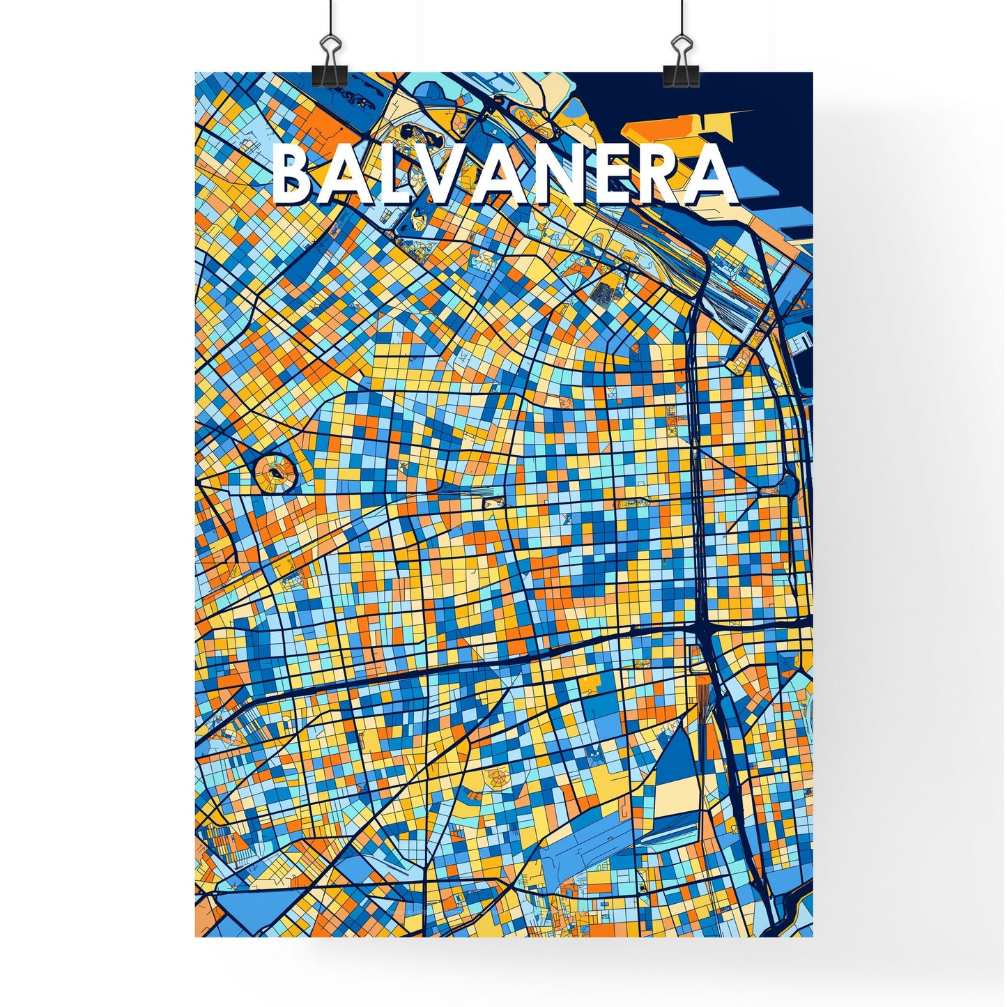 BALVANERA ARGENTINA Vibrant Colorful Art Map Poster Blue Orange