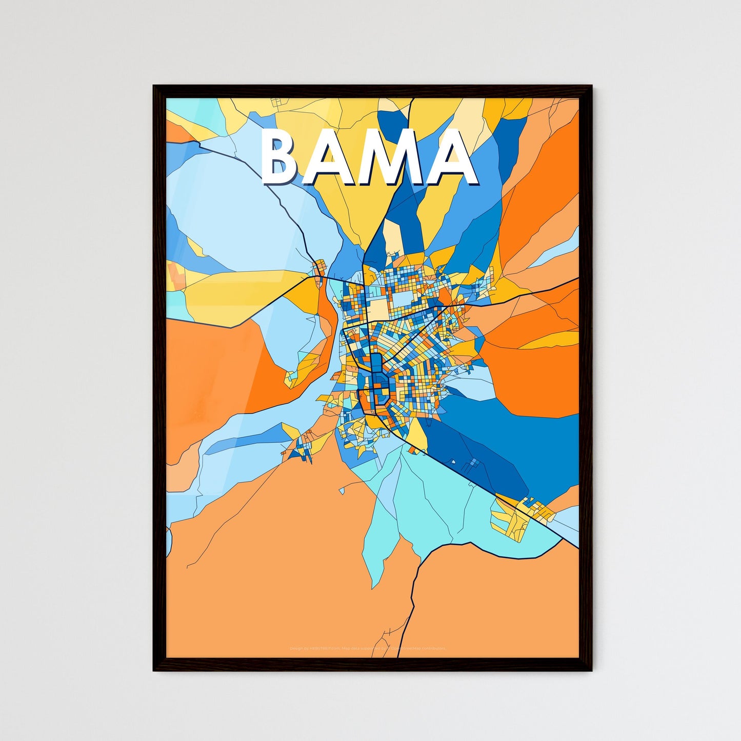 BAMA NIGERIA Vibrant Colorful Art Map Poster Blue Orange