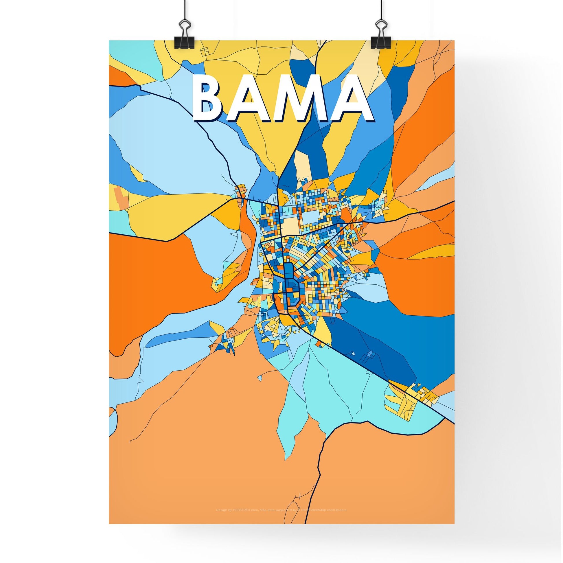 BAMA NIGERIA Vibrant Colorful Art Map Poster Blue Orange