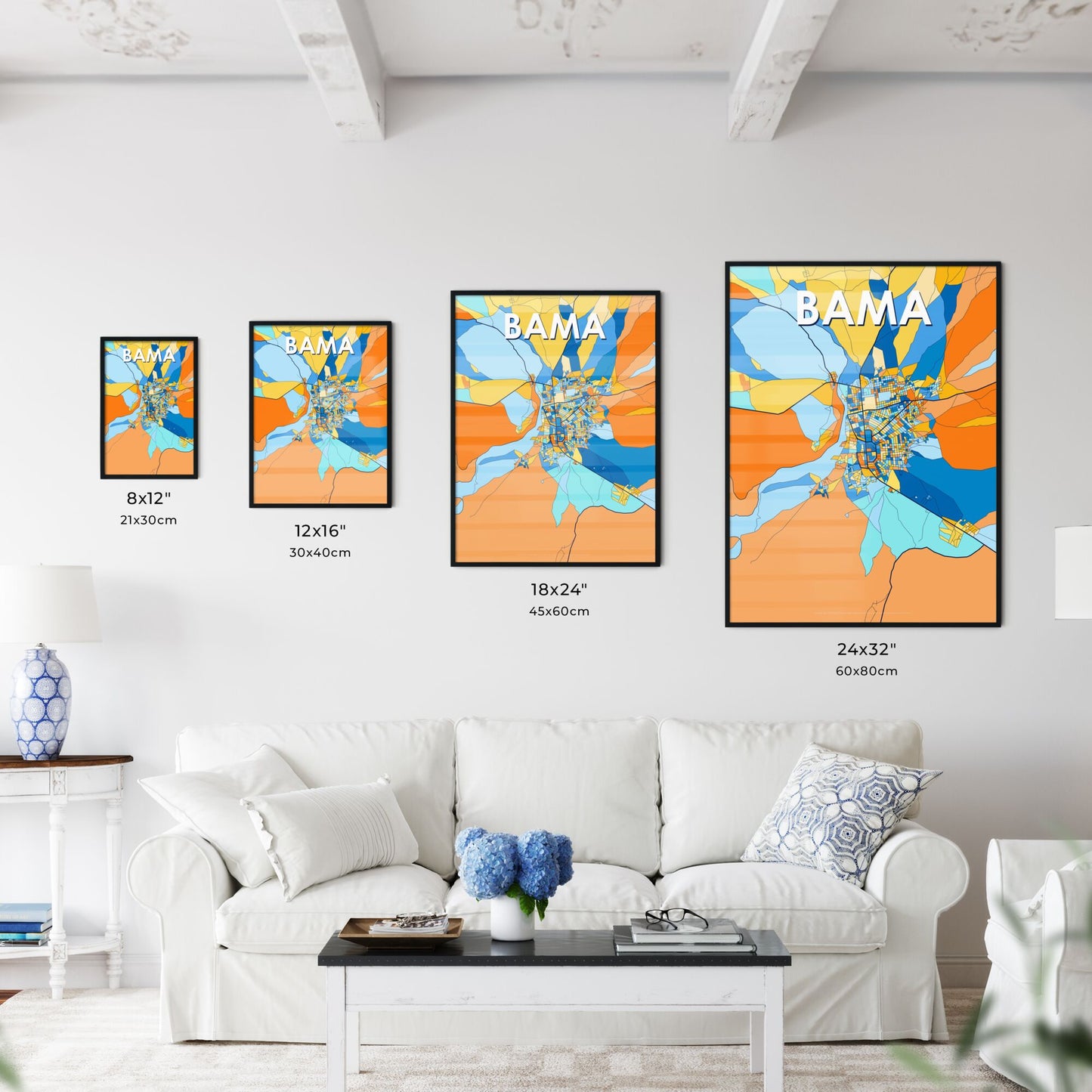 BAMA NIGERIA Vibrant Colorful Art Map Poster Blue Orange