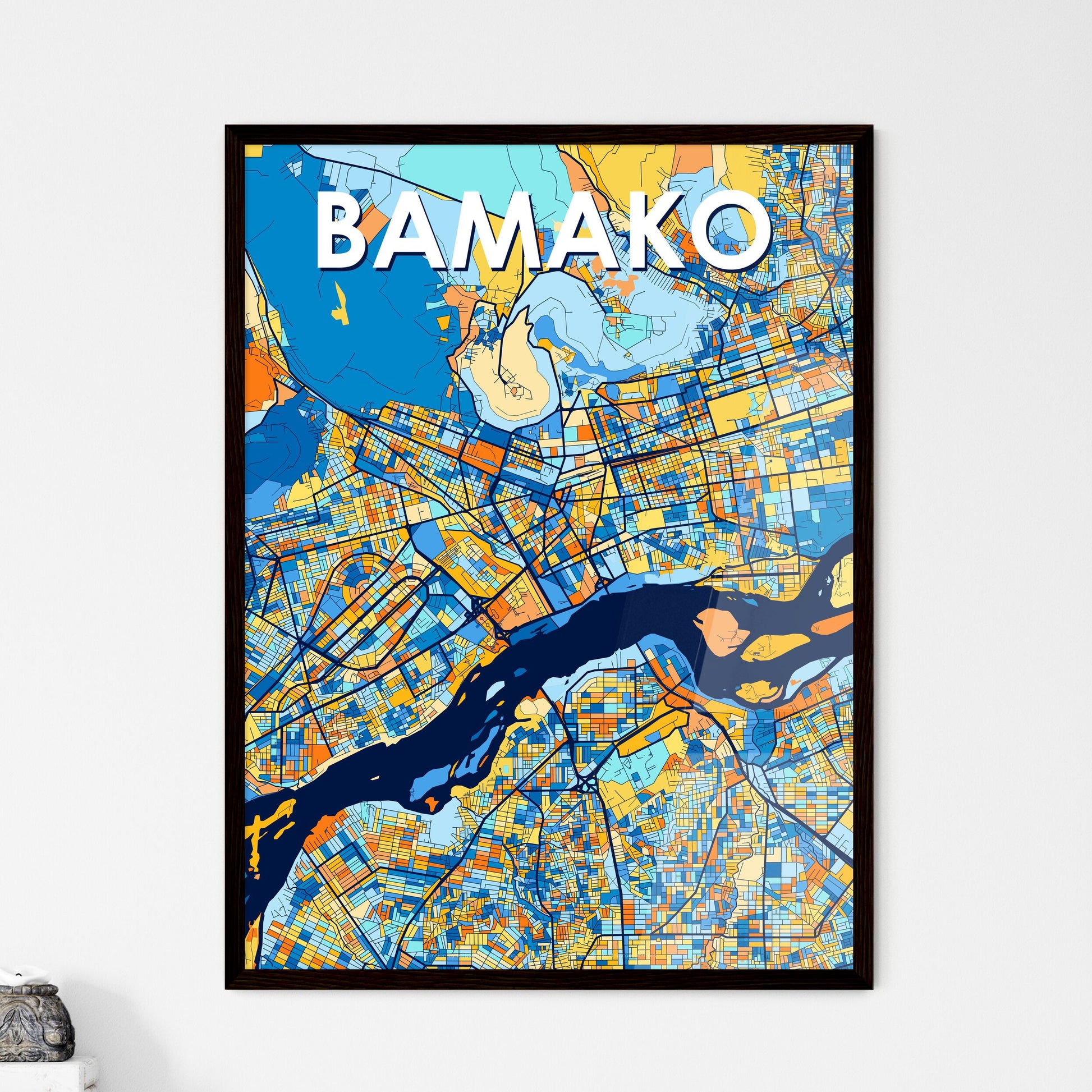 BAMAKO MALI Vibrant Colorful Art Map Poster Blue Orange