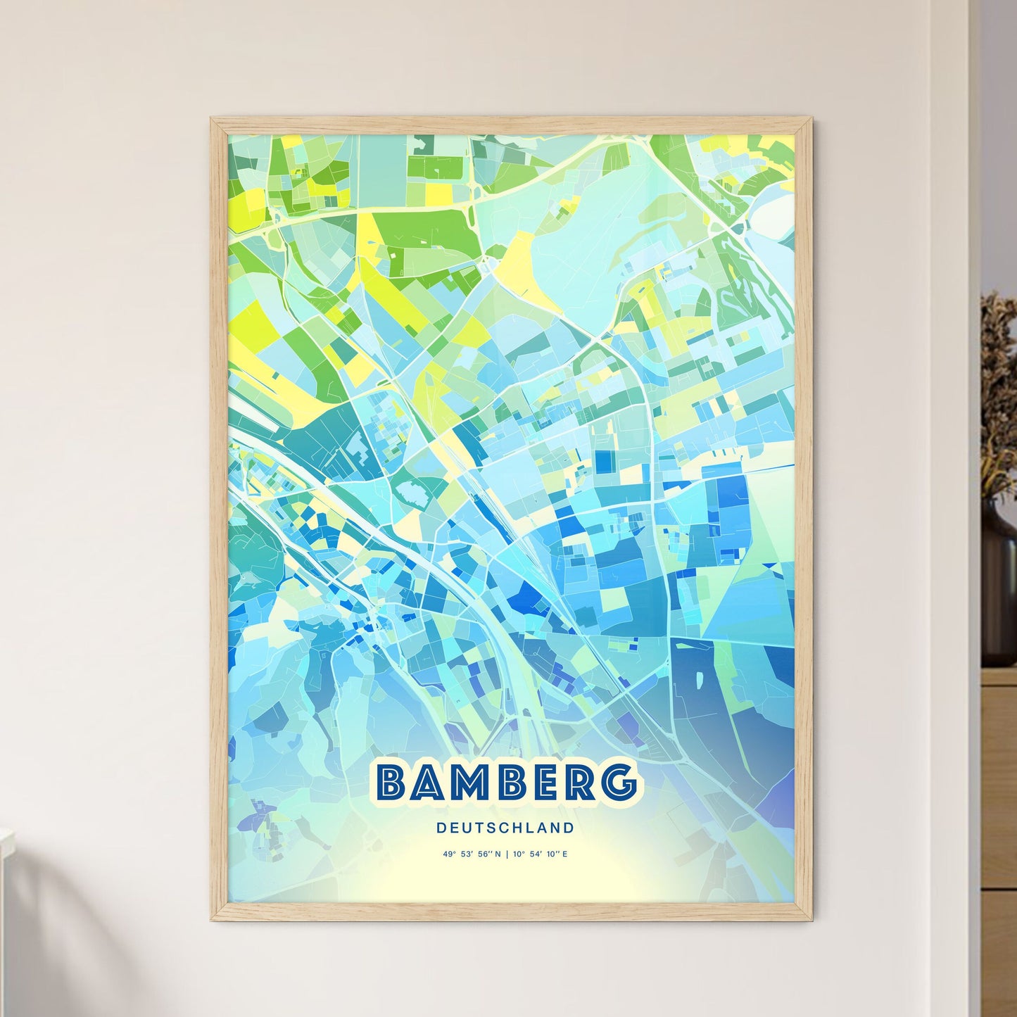 Colorful Bamberg Germany Fine Art Map Cool Blue