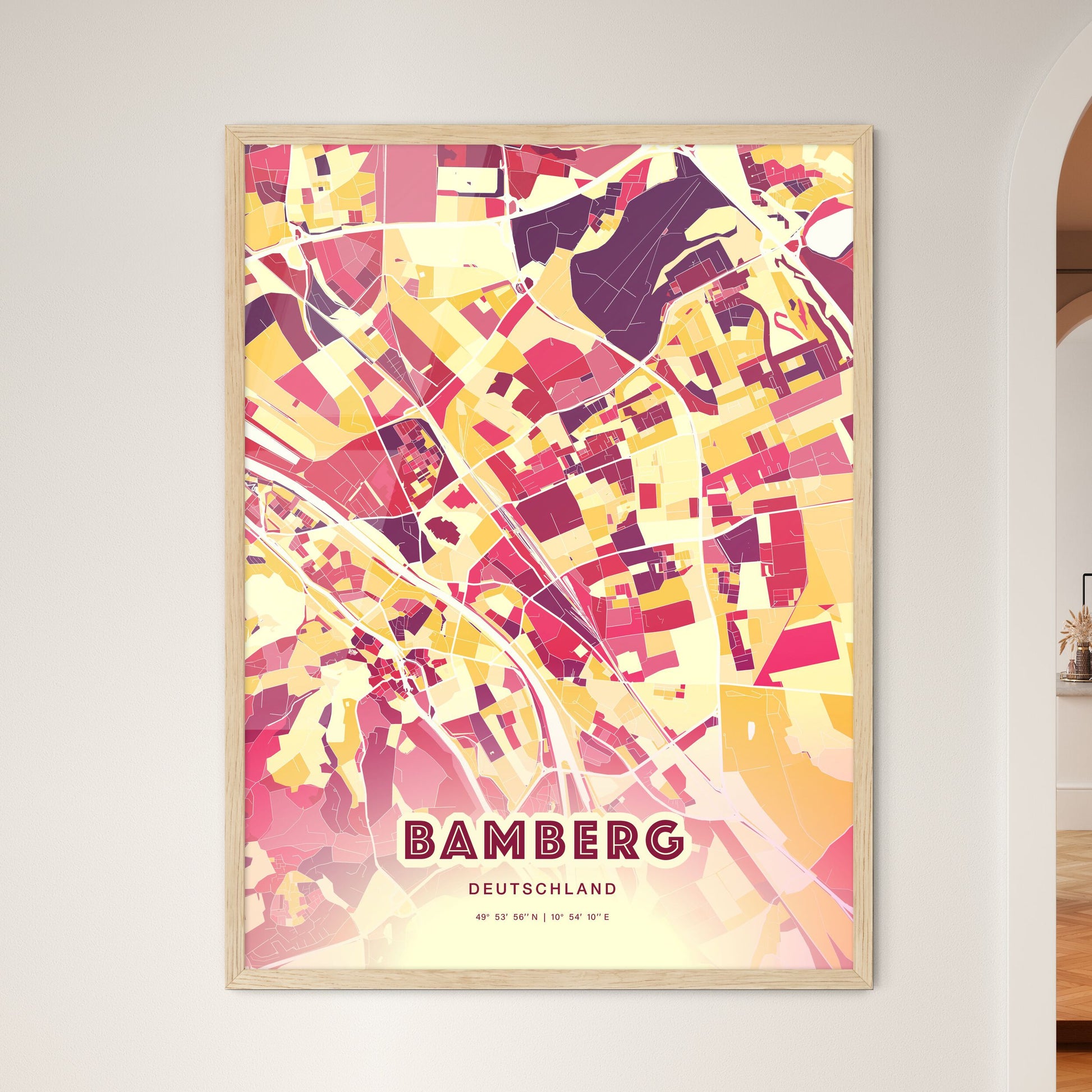 Colorful Bamberg Germany Fine Art Map Hot Red