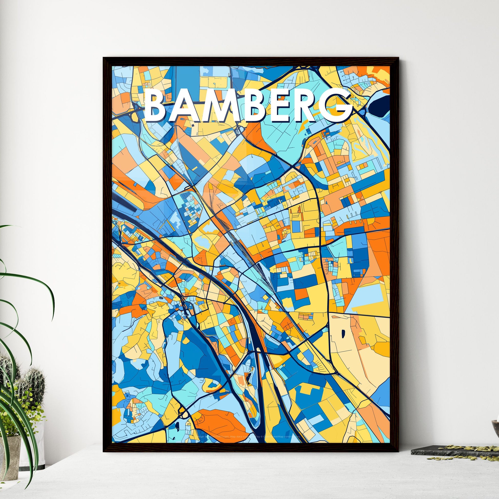 BAMBERG GERMANY Vibrant Colorful Art Map Poster Blue Orange