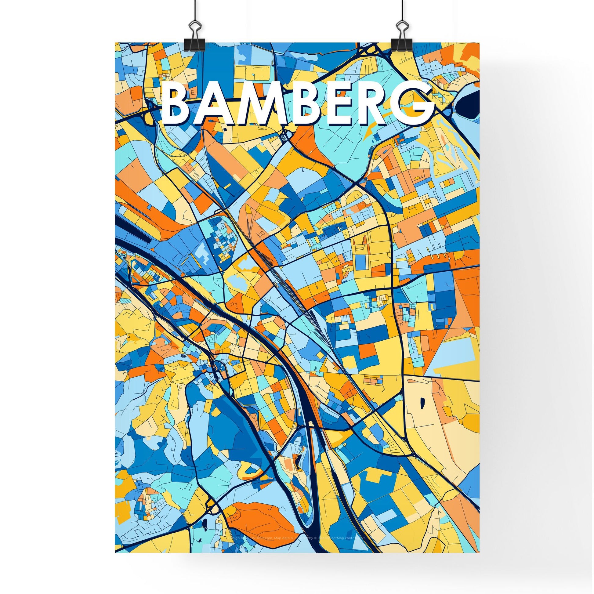 BAMBERG GERMANY Vibrant Colorful Art Map Poster Blue Orange