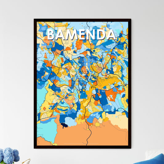 BAMENDA CAMEROON Vibrant Colorful Art Map Poster Blue Orange