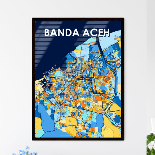 BANDA ACEH INDONESIA Vibrant Colorful Art Map Poster Blue Orange