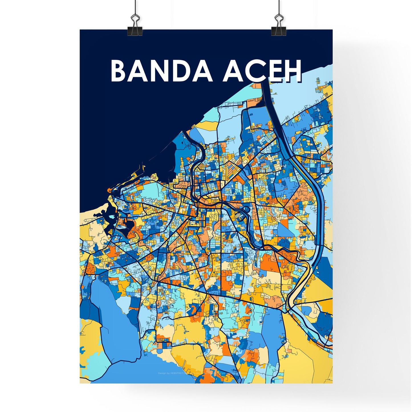 BANDA ACEH INDONESIA Vibrant Colorful Art Map Poster Blue Orange