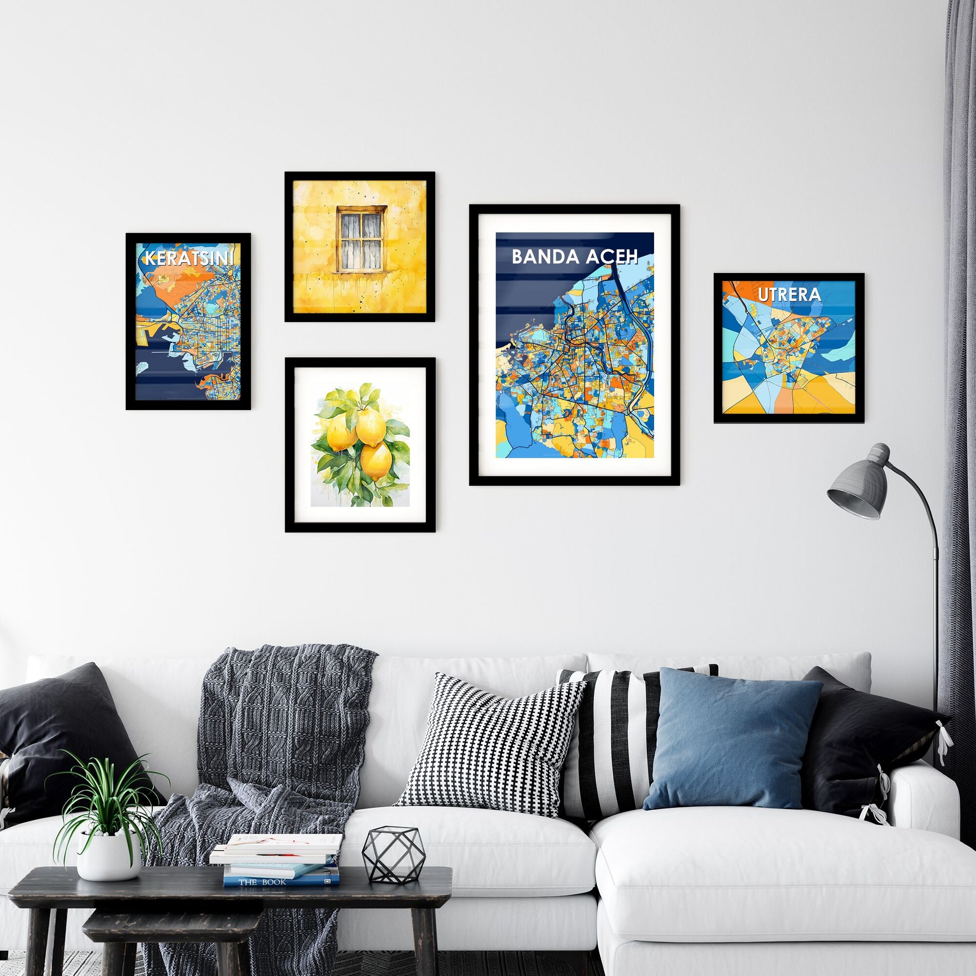 BANDA ACEH INDONESIA Vibrant Colorful Art Map Poster Blue Orange