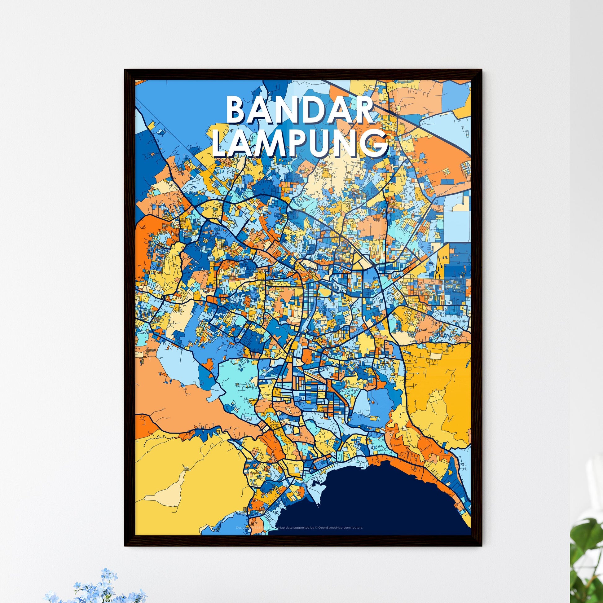 BANDAR LAMPUNG INDONESIA Vibrant Colorful Art Map Poster Blue Orange