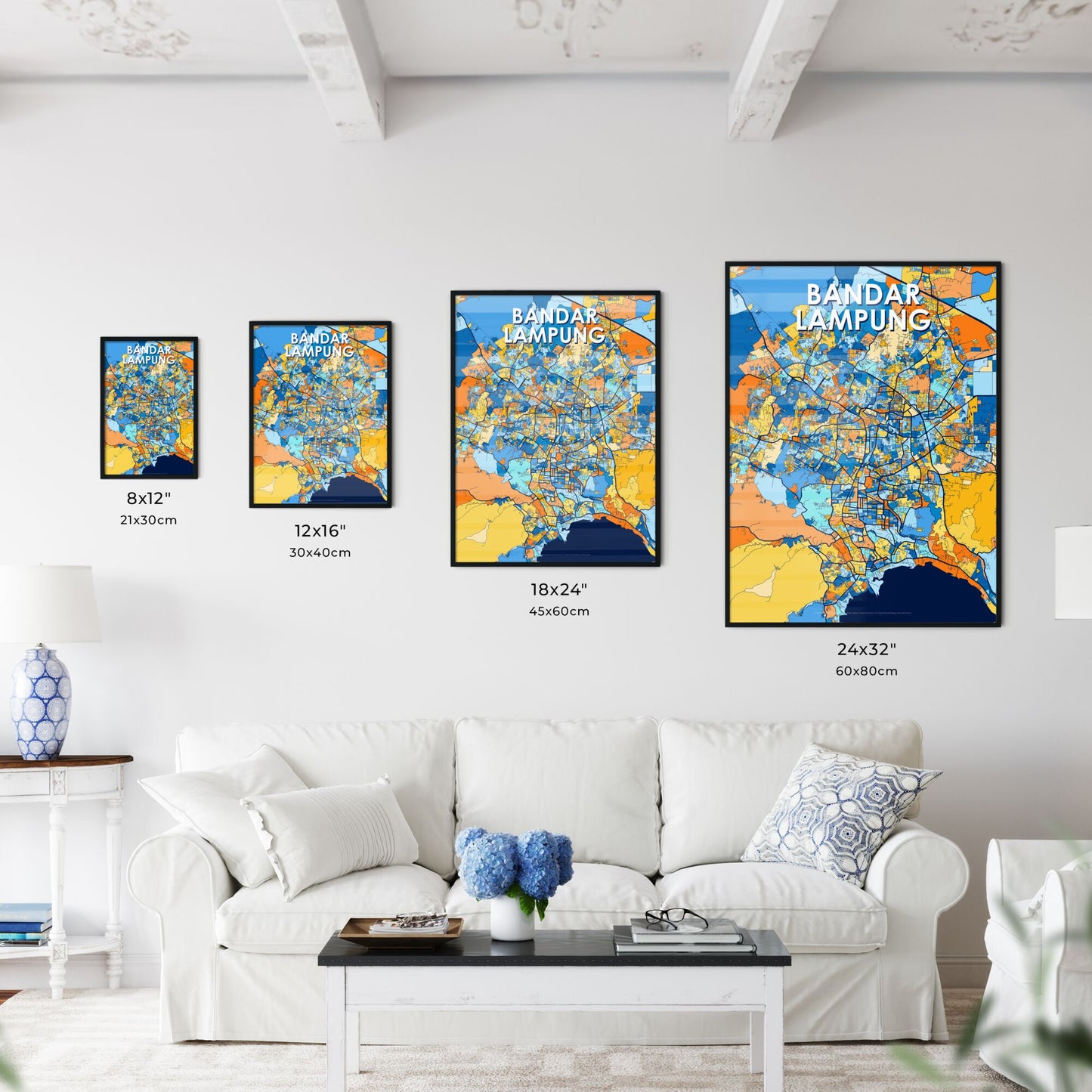 BANDAR LAMPUNG INDONESIA Vibrant Colorful Art Map Poster Blue Orange