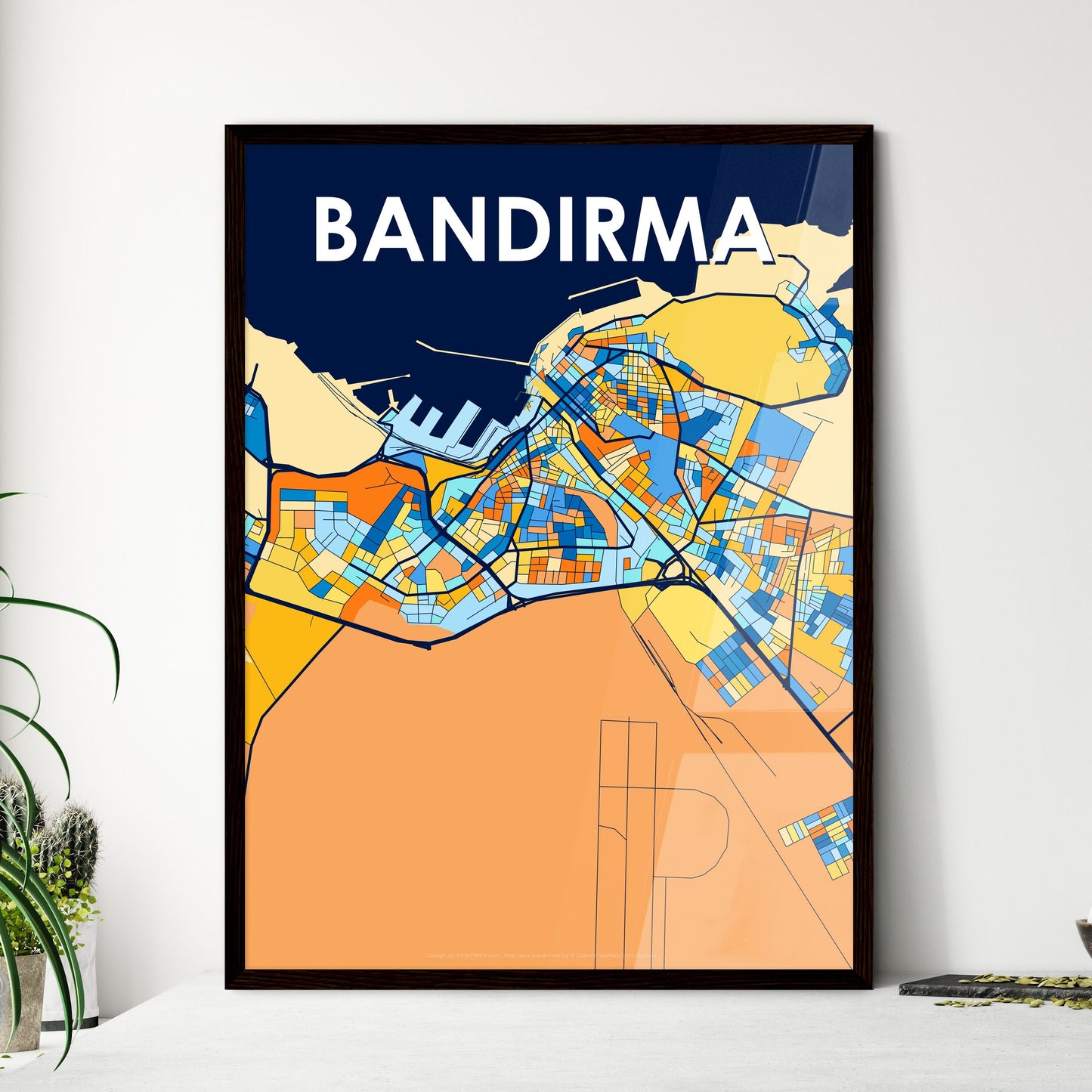 BANDIRMA TURKEY Vibrant Colorful Art Map Poster Blue Orange