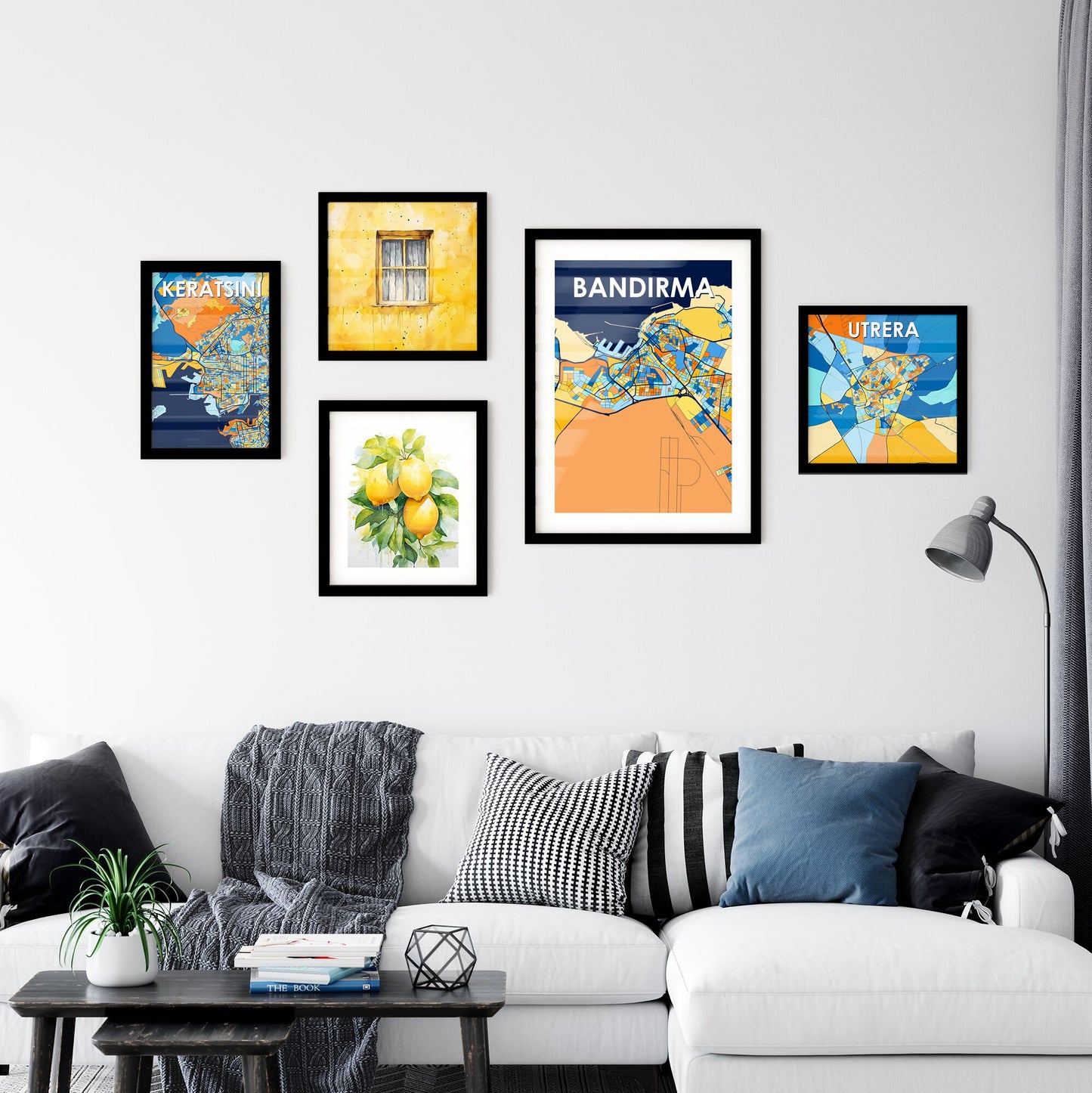 BANDIRMA TURKEY Vibrant Colorful Art Map Poster Blue Orange