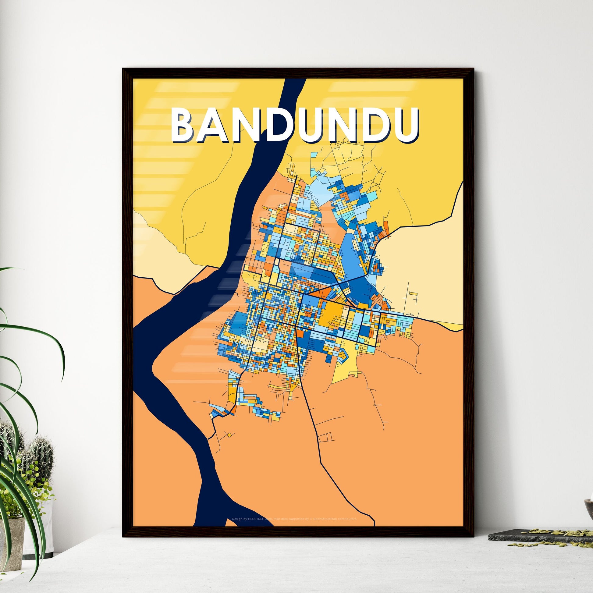 BANDUNDU DR CONGO Vibrant Colorful Art Map Poster Blue Orange