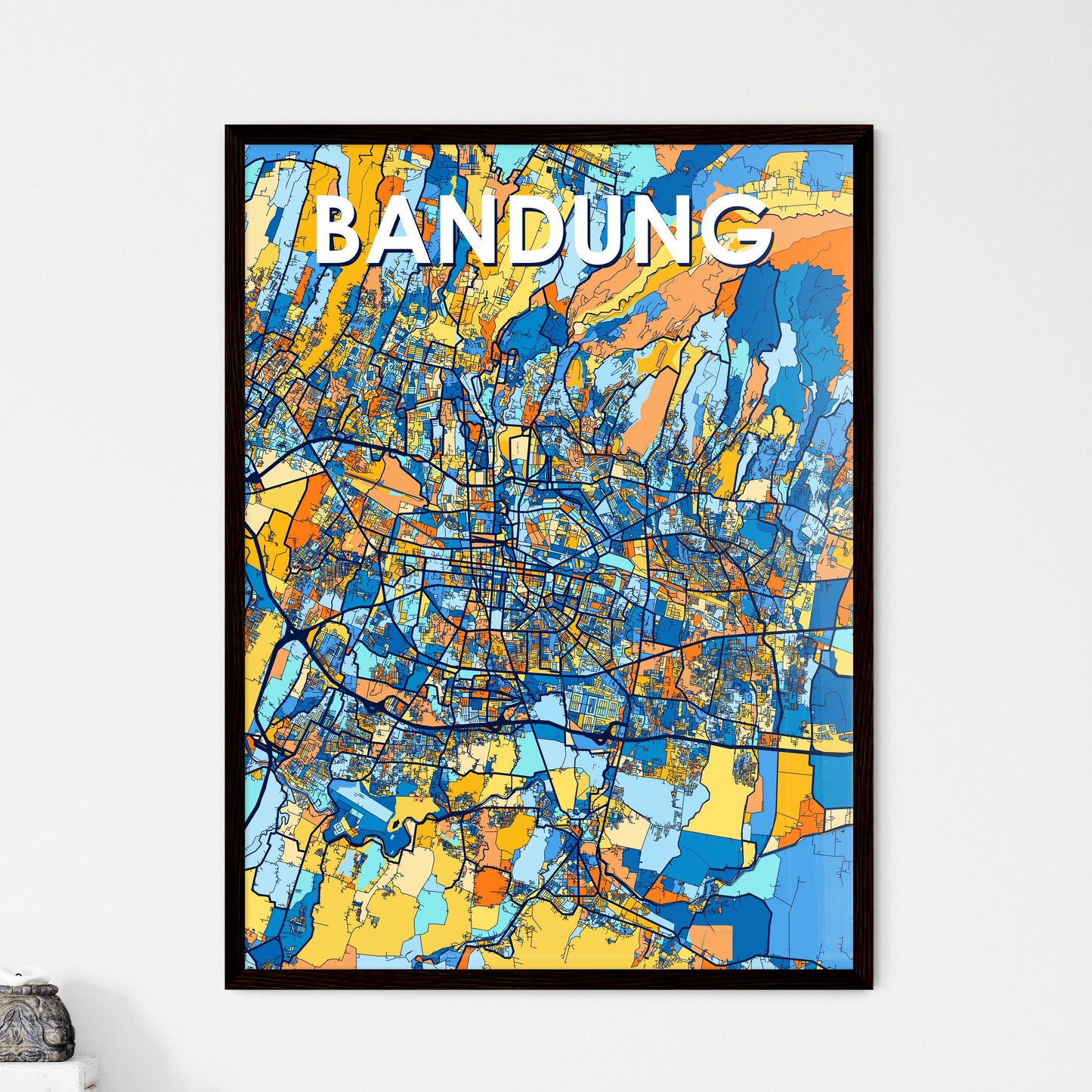 BANDUNG INDONESIA Vibrant Colorful Art Map Poster Blue Orange