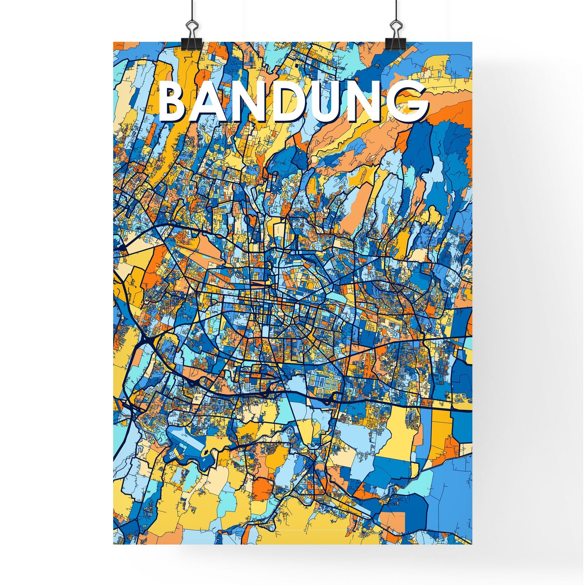 BANDUNG INDONESIA Vibrant Colorful Art Map Poster Blue Orange