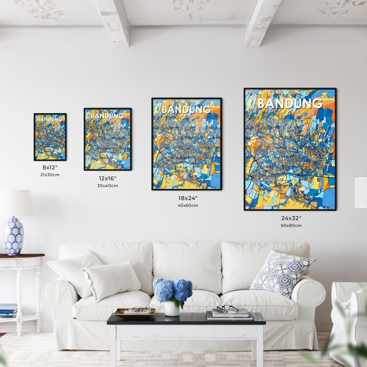 BANDUNG INDONESIA Vibrant Colorful Art Map Poster Blue Orange