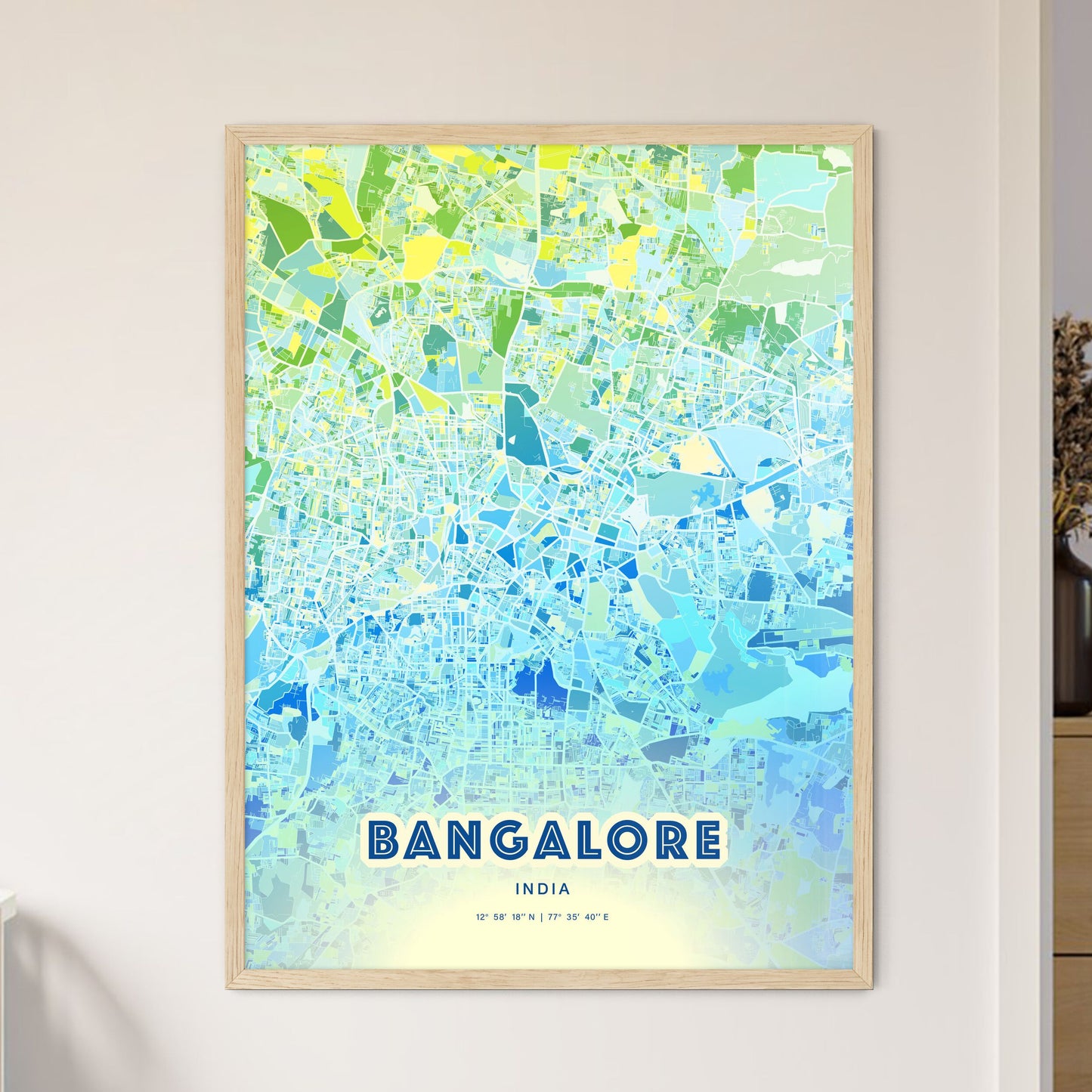 Colorful Bangalore India Fine Art Map Cool Blue