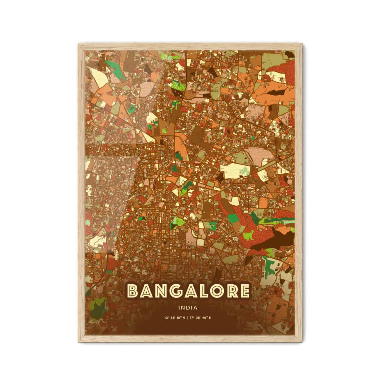 Colorful Bangalore India Fine Art Map Farmhouse