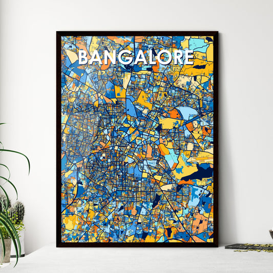 BANGALORE INDIA Vibrant Colorful Art Map Poster Blue Orange