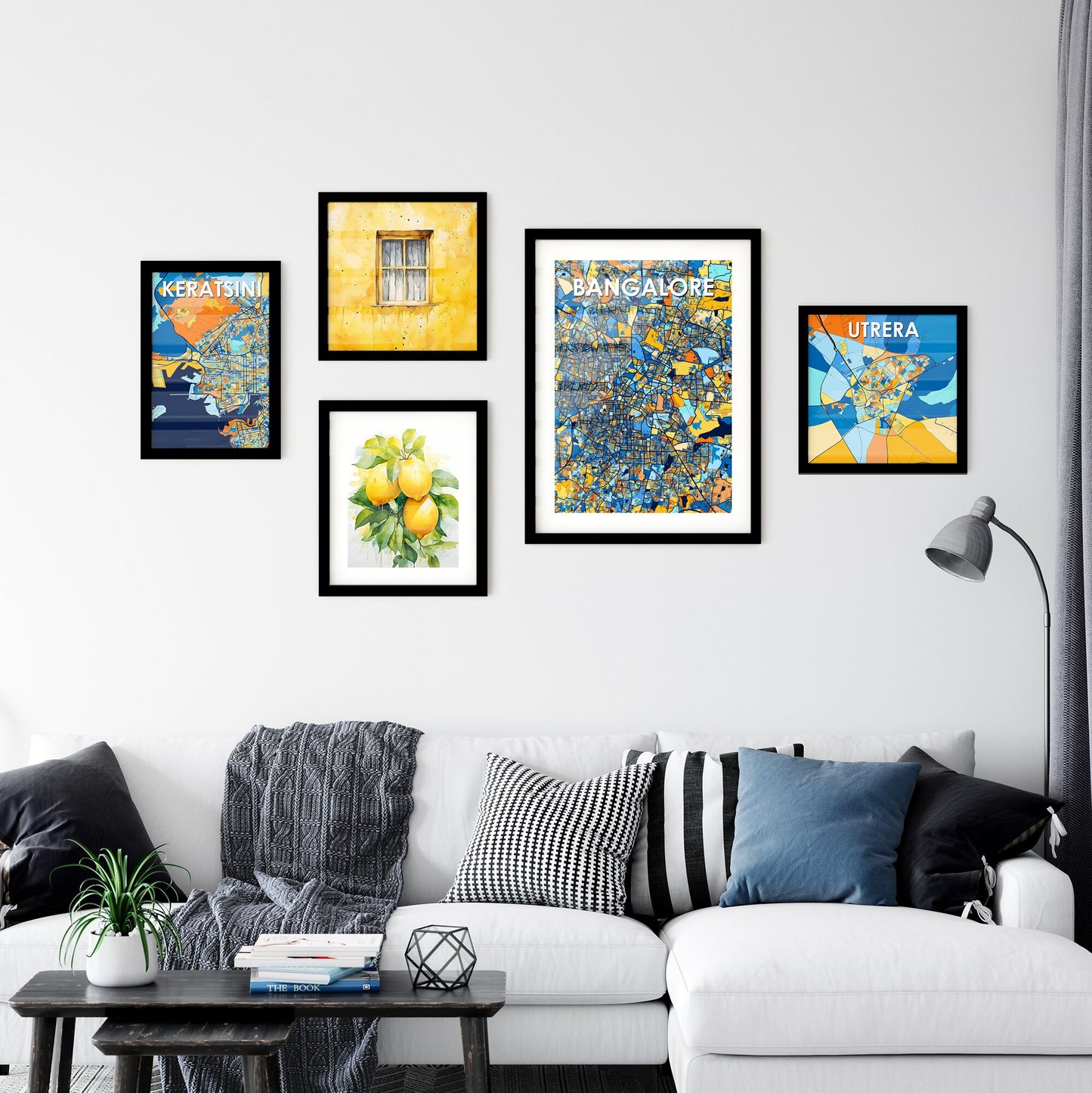 BANGALORE INDIA Vibrant Colorful Art Map Poster Blue Orange