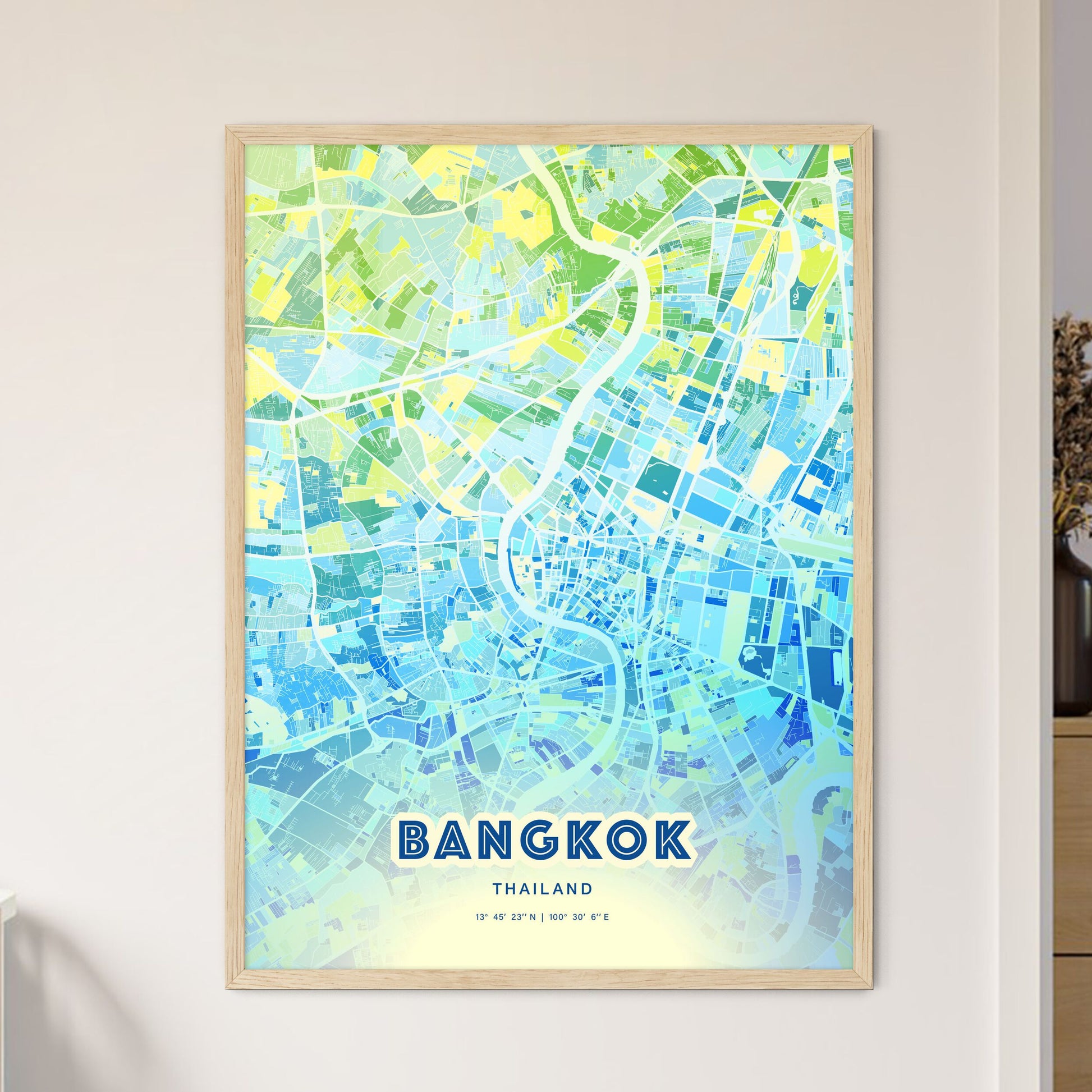 Colorful Bangkok Thailand Fine Art Map Cool Blue