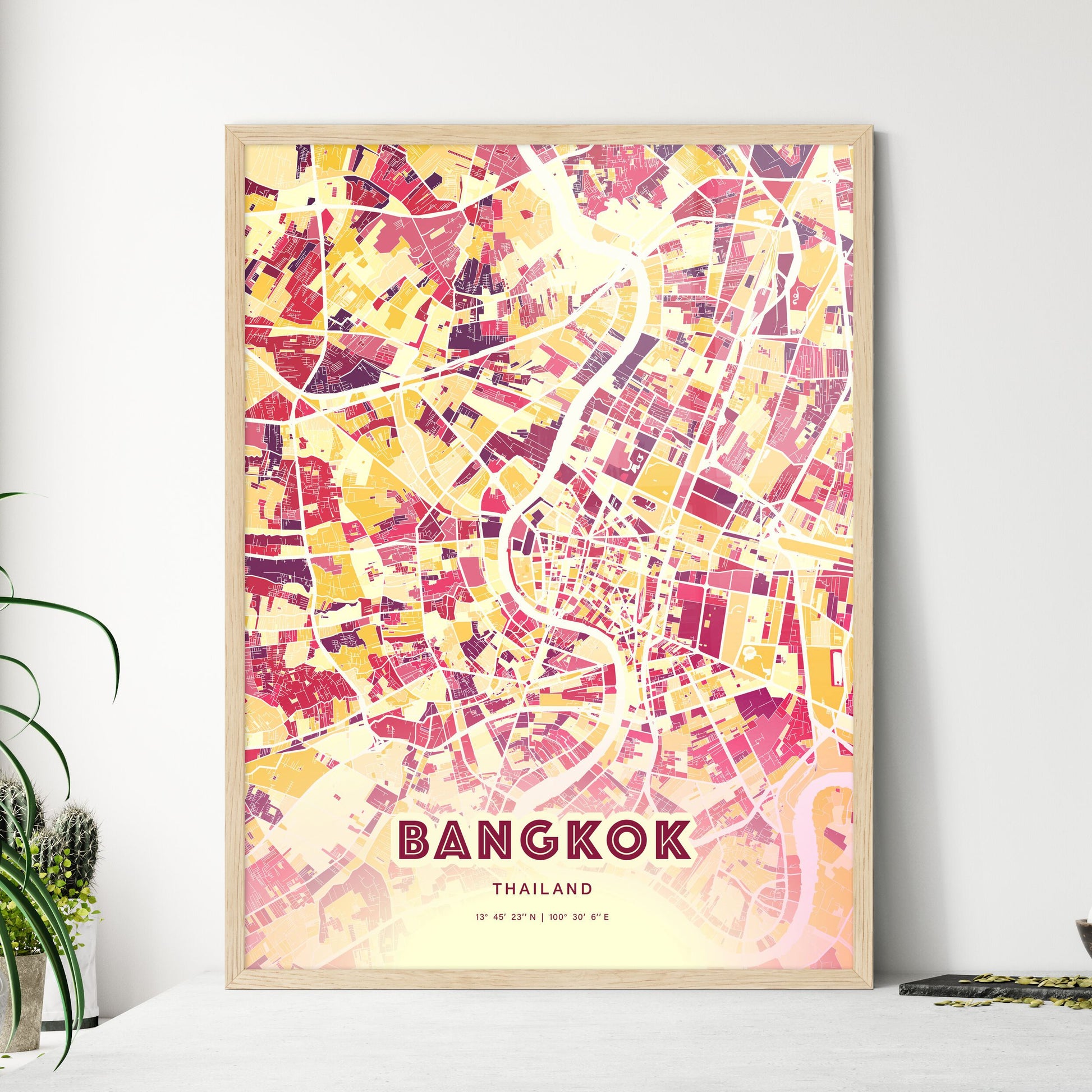 Colorful Bangkok Thailand Fine Art Map Hot Red