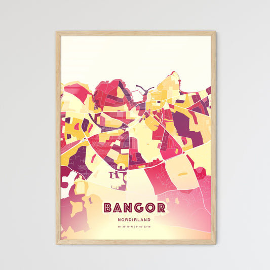 Colorful Bangor Northern Ireland Fine Art Map Hot Red