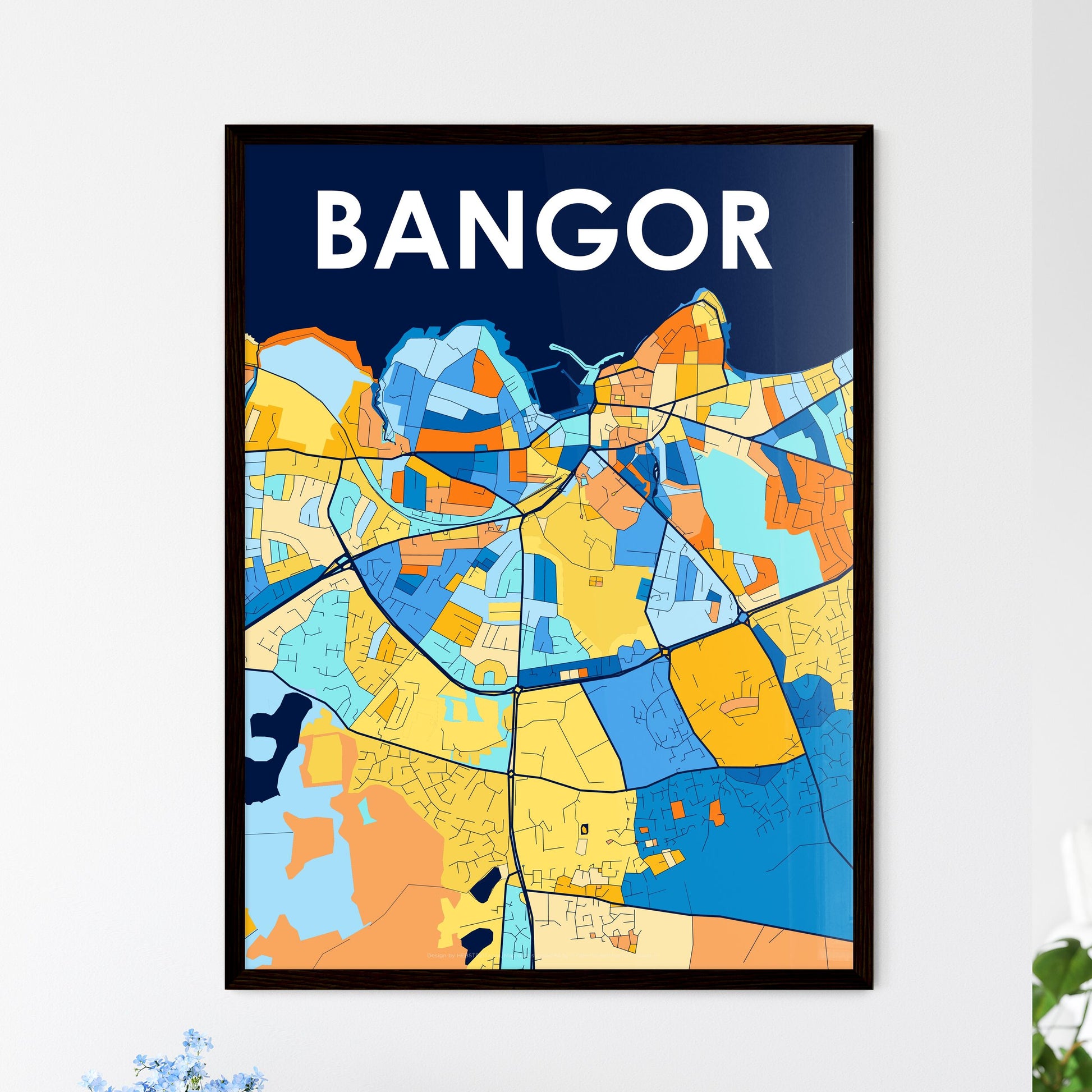 BANGOR NORTHERN IRELAND Vibrant Colorful Art Map Poster Blue Orange