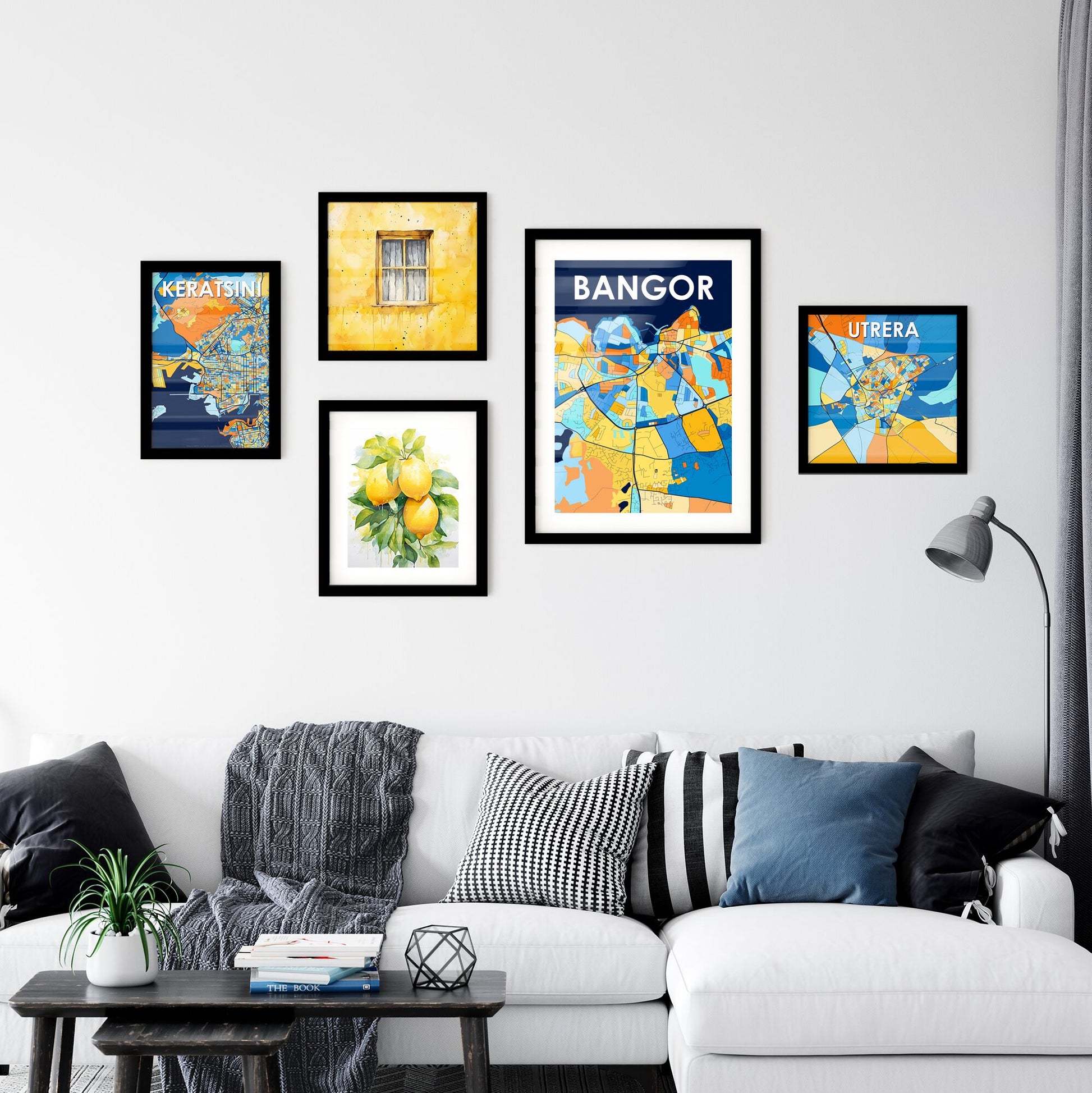 BANGOR NORTHERN IRELAND Vibrant Colorful Art Map Poster Blue Orange