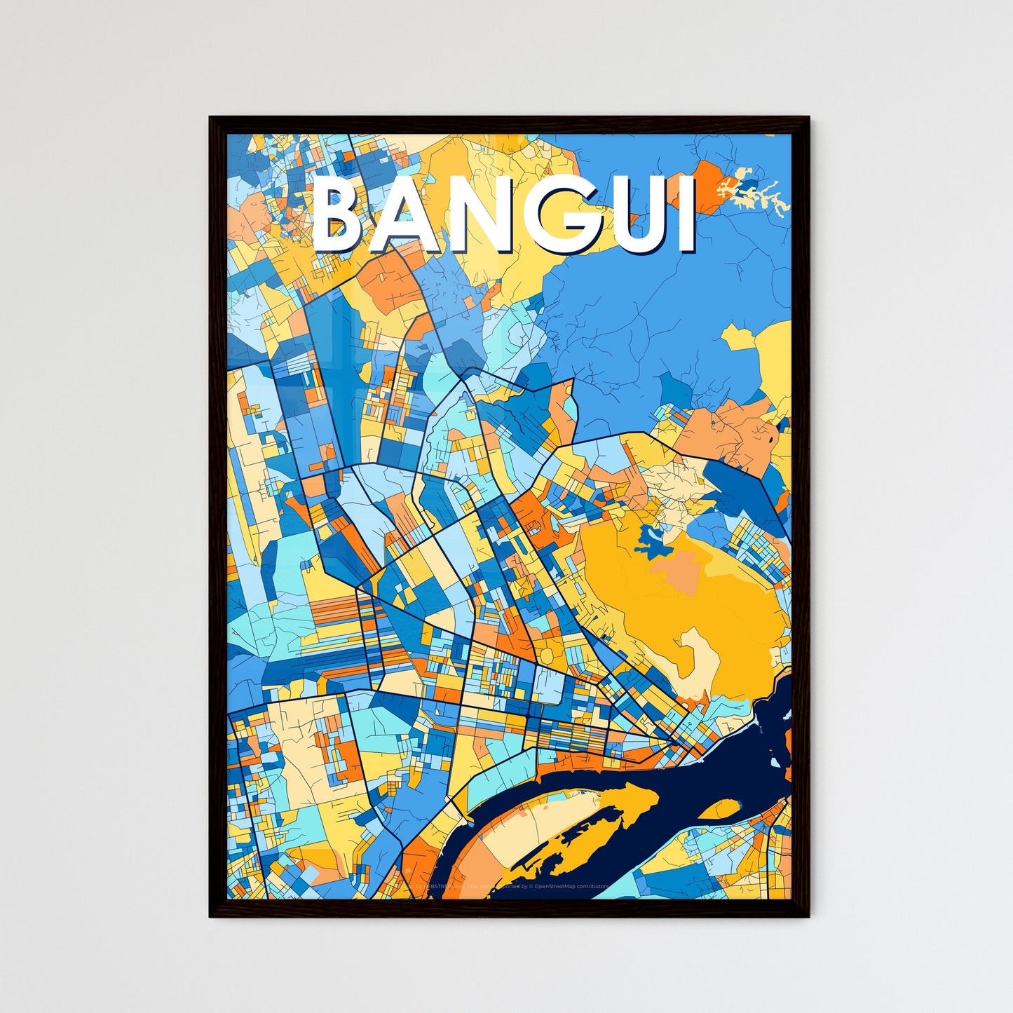 BANGUI CENTRAL AFRICAN REPUBLIC Vibrant Colorful Art Map Poster Blue Orange